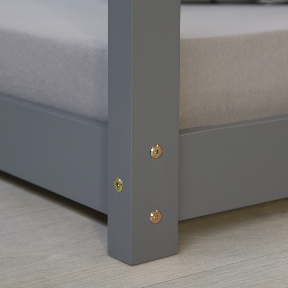 Children's Bed 90x200 cm Gray | House Bed | Single Bed | with Slatted Frame | Wood | Floor Bed
