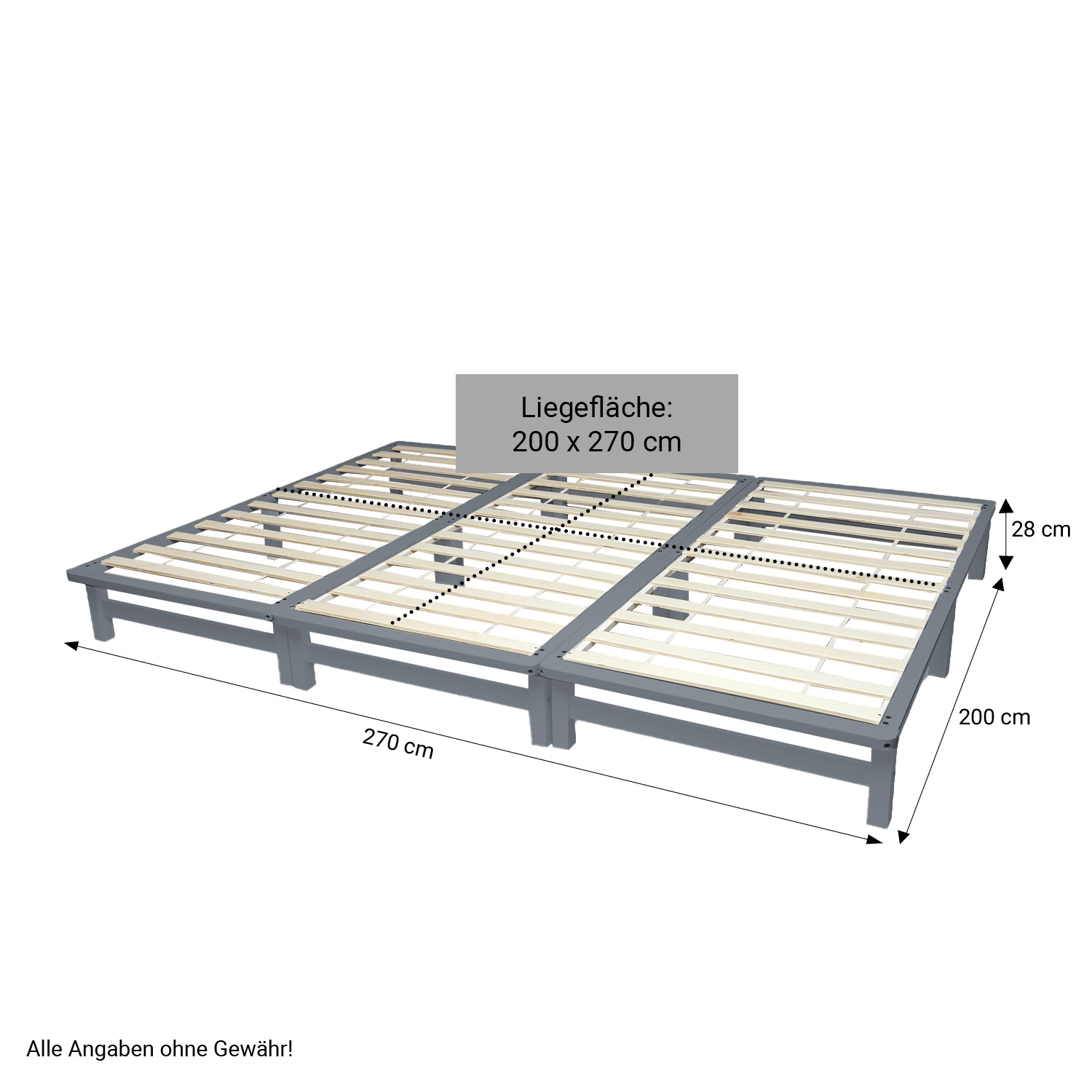 Family Bed 270x200 cm Gray | Maxi Pallet Bed XXL | with Slatted Frame | Wood | also separable