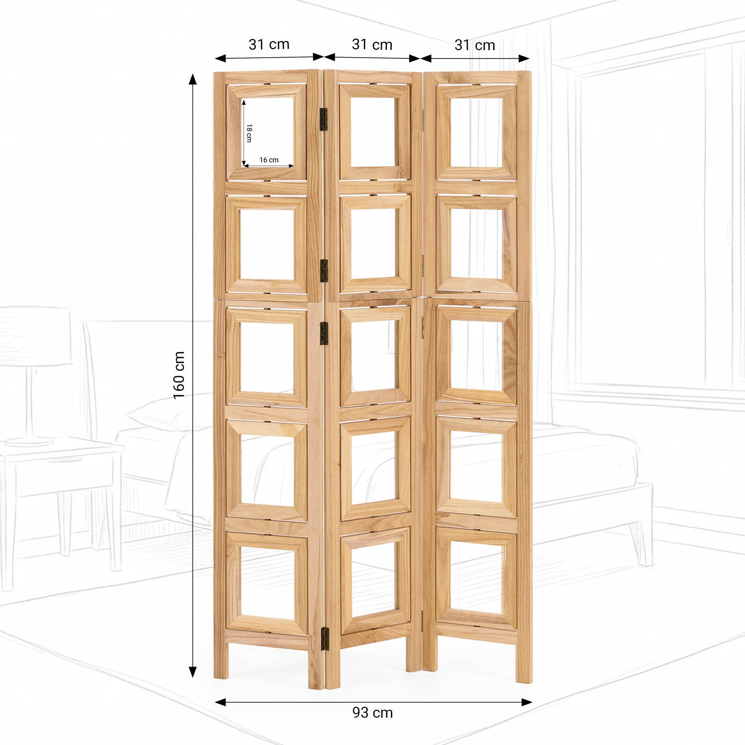 3-Panel "Nature" Folding Screen with Photos – Wooden Room Divider as a Photo Display