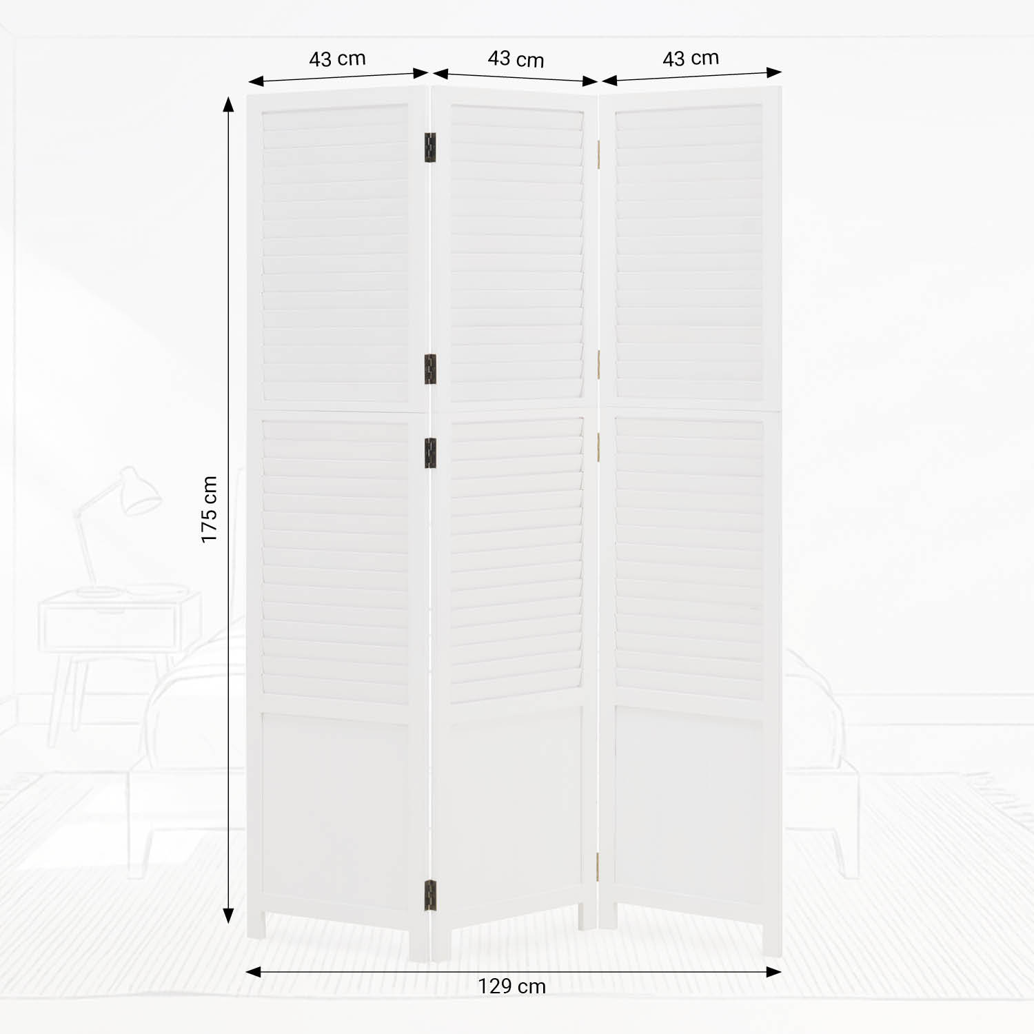 White Wooden Screen (3-panel) – Modern Wooden Room Divider & Privacy Screen