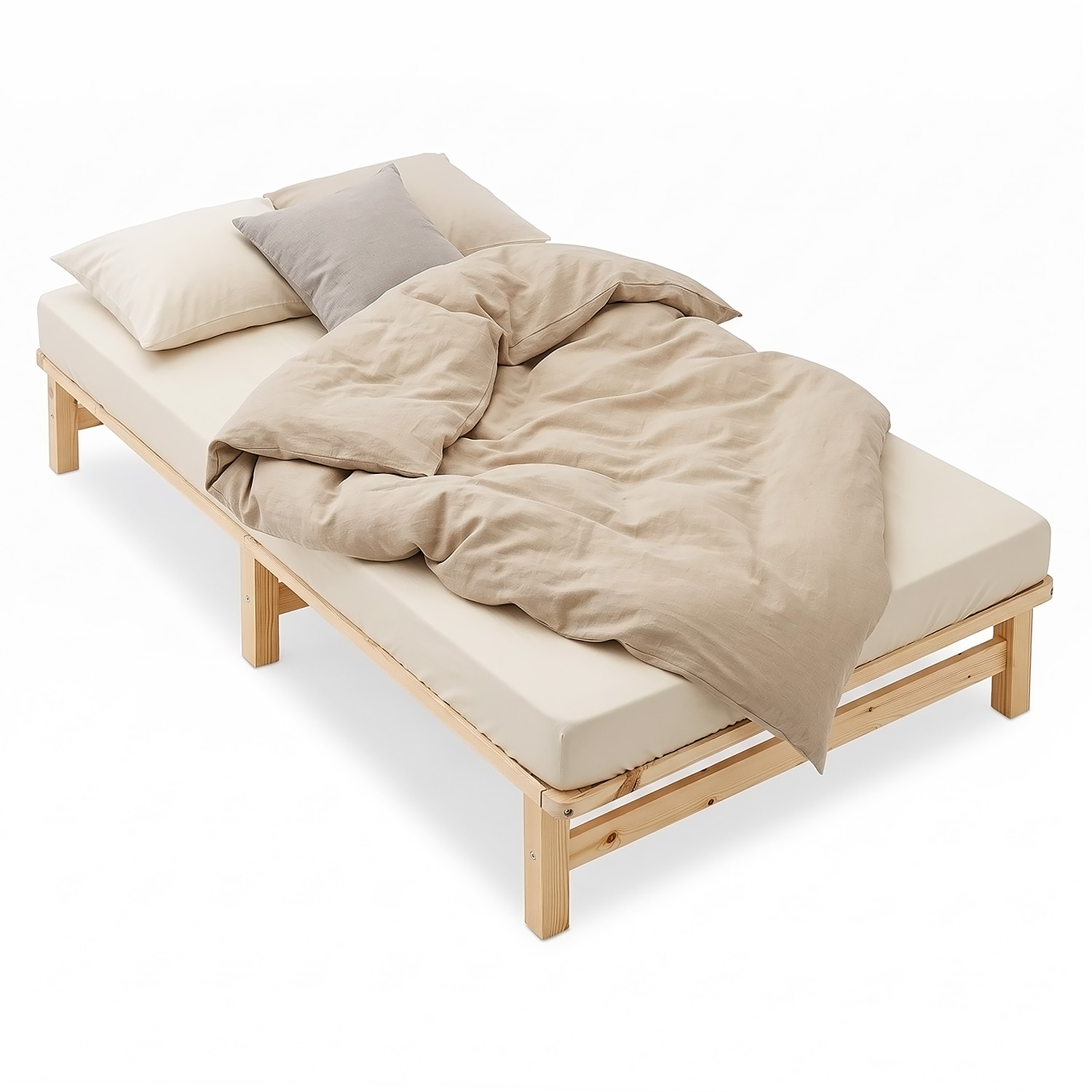 100x200 cm Natural Pallet Bed with Slatted Base – Solid Wood Single Bed for Teenagers', Guest, and Master Bedrooms