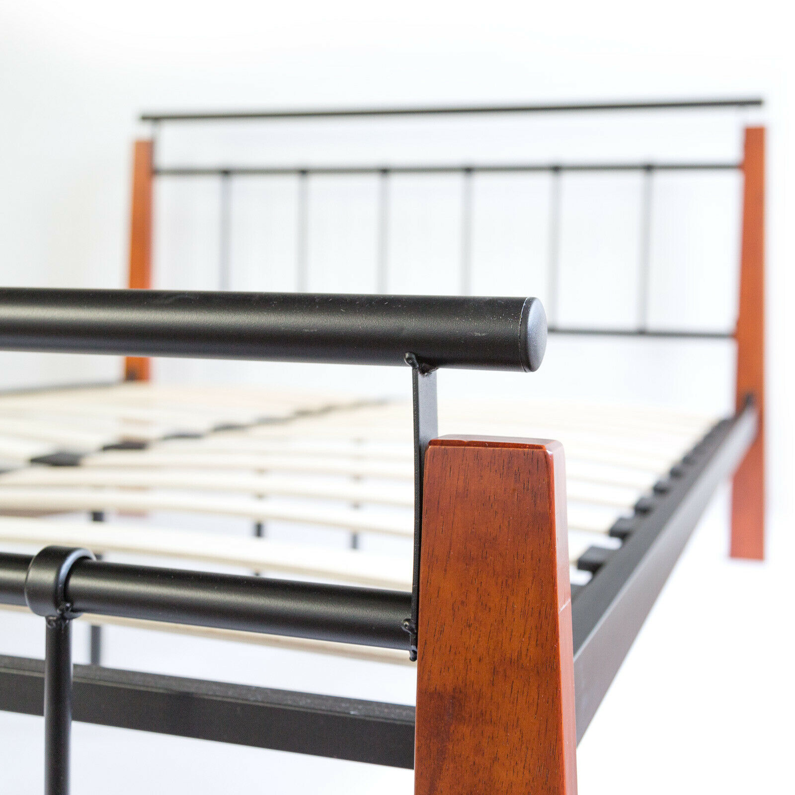 Metal Bed Iron Bed Double 180 x 200 Wood Slatted black brown bed frame 5072