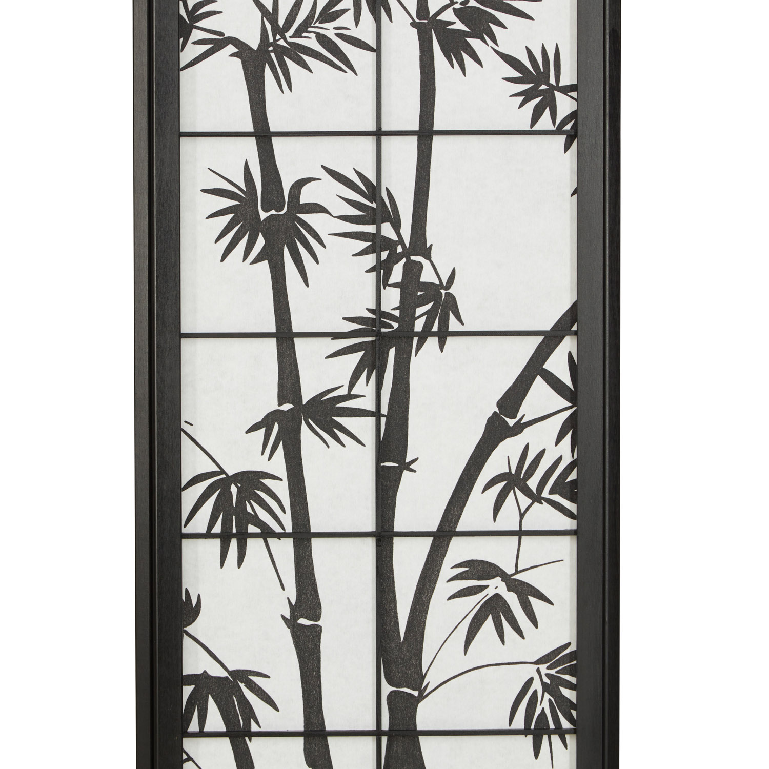 Paravent room divider 4 parts, wood black, rice paper white, bamboo pattern, height 179 cm	