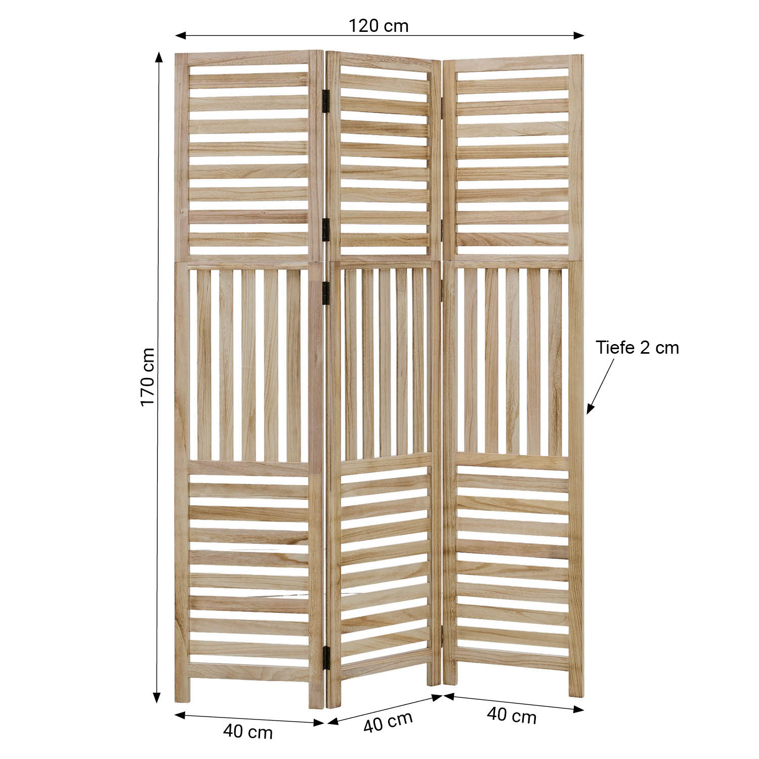 Paravent Natural Wooden Slats | 3-panel | Wood | Room Divider Partition Privacy Screen