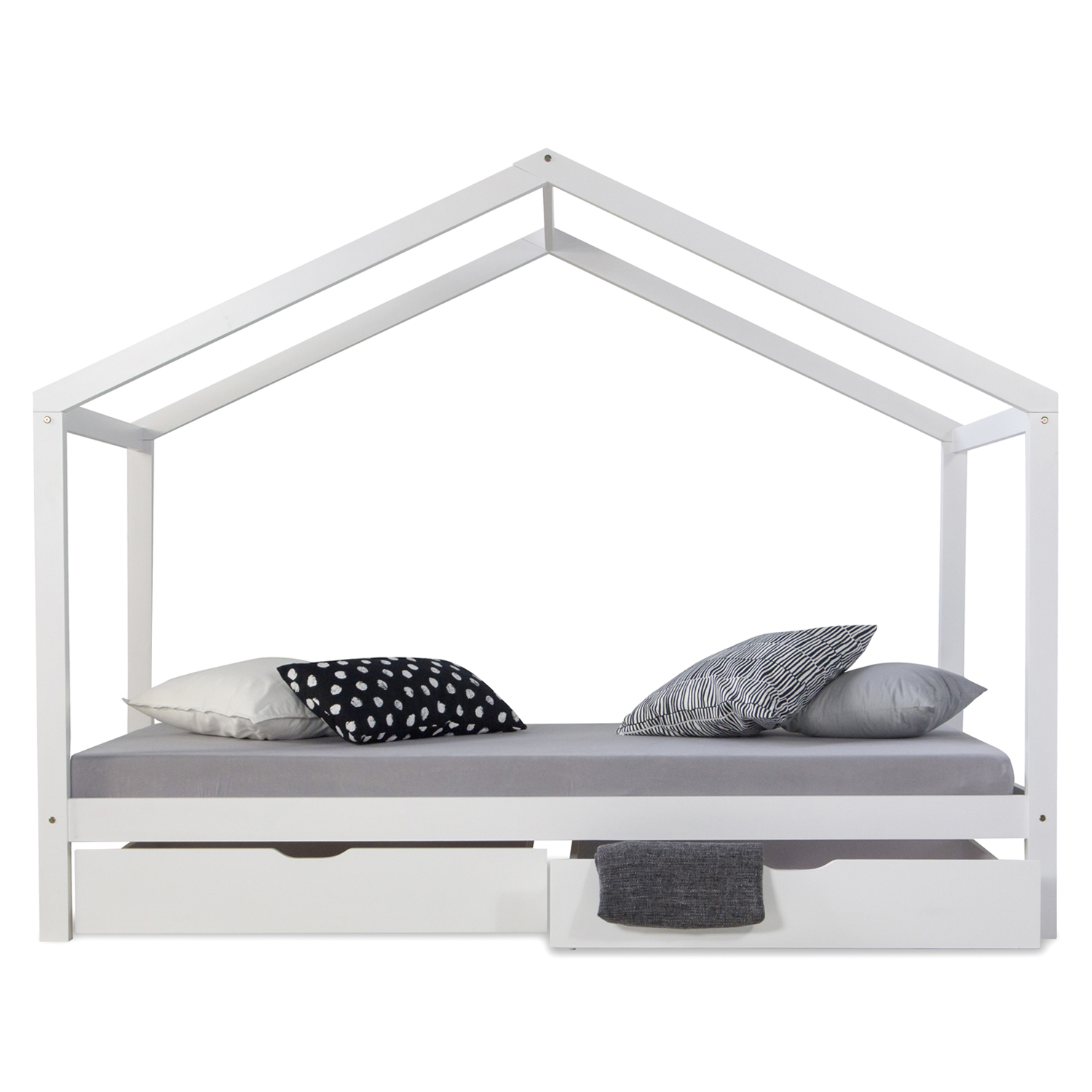 Cot House Bed 90x200 cm + Mattress Children's House Play Bed Wooden Bed Bed Drawer 