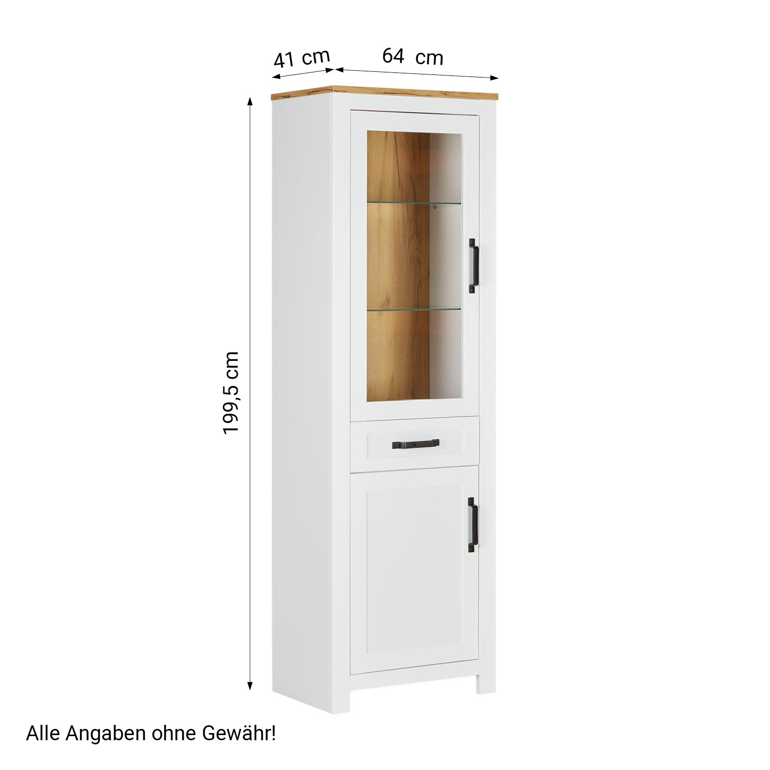 Showcase Highboard White Cabinet with compartments Living room cabinet Wood Oak Country Style