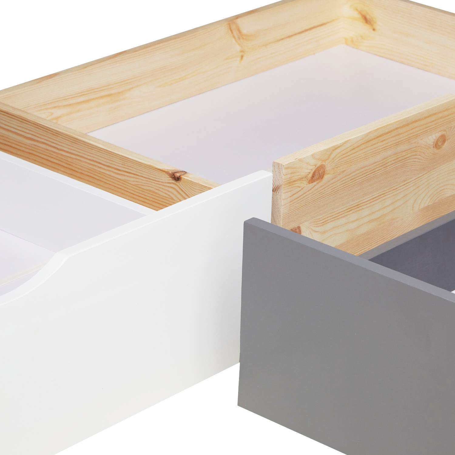 Bed Drawer Set of 2 Drawers Wood Storage with Rollers Pull-out Bed Box Natural White Grey