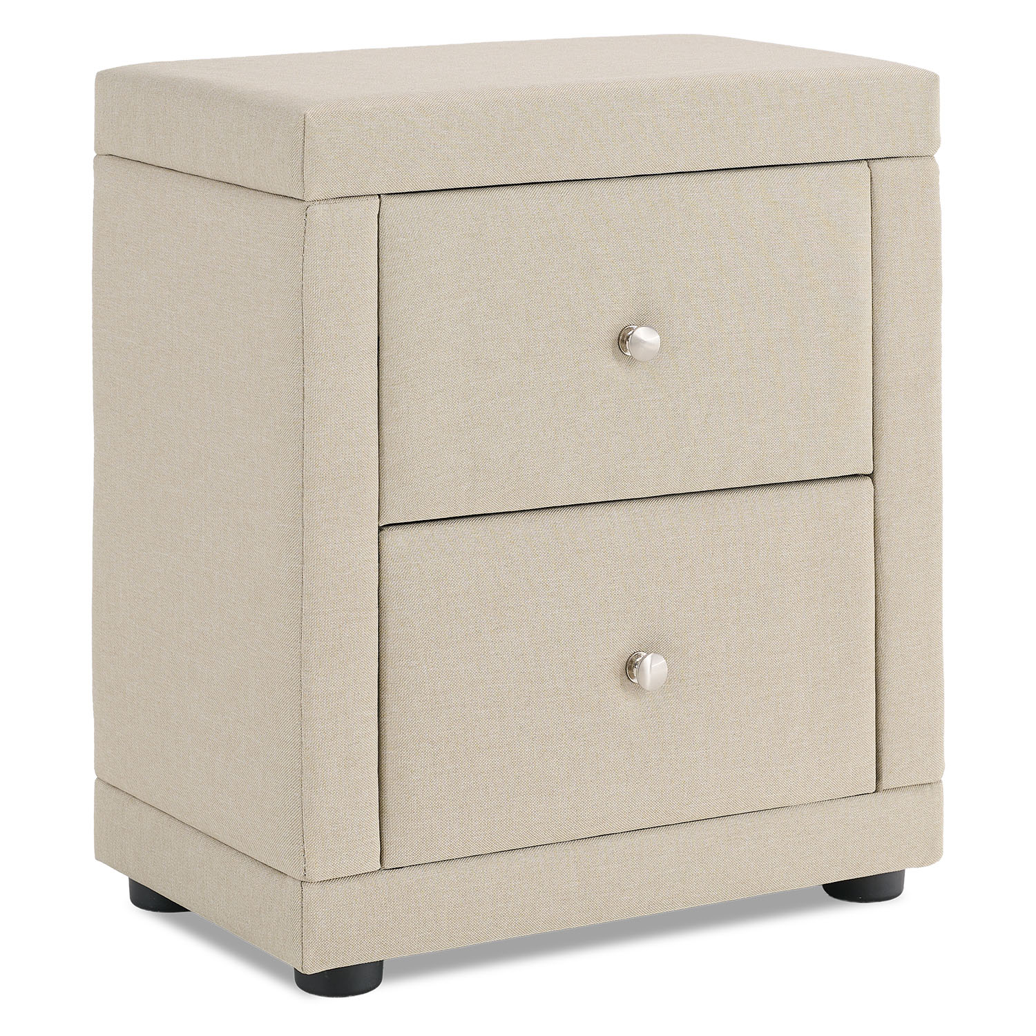 2 Bedside tables Nightstand bedroom 2 Chest drawers Side table Beige fabric
