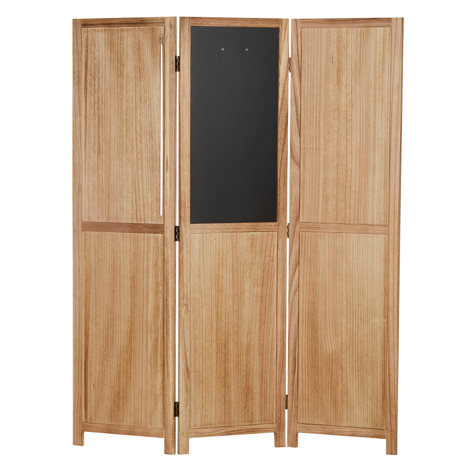 Paravent Natural with Blackboard Elements | Slate Memo Blackboard | 3-panel | Wood | Room Divider Partition Privacy Screen