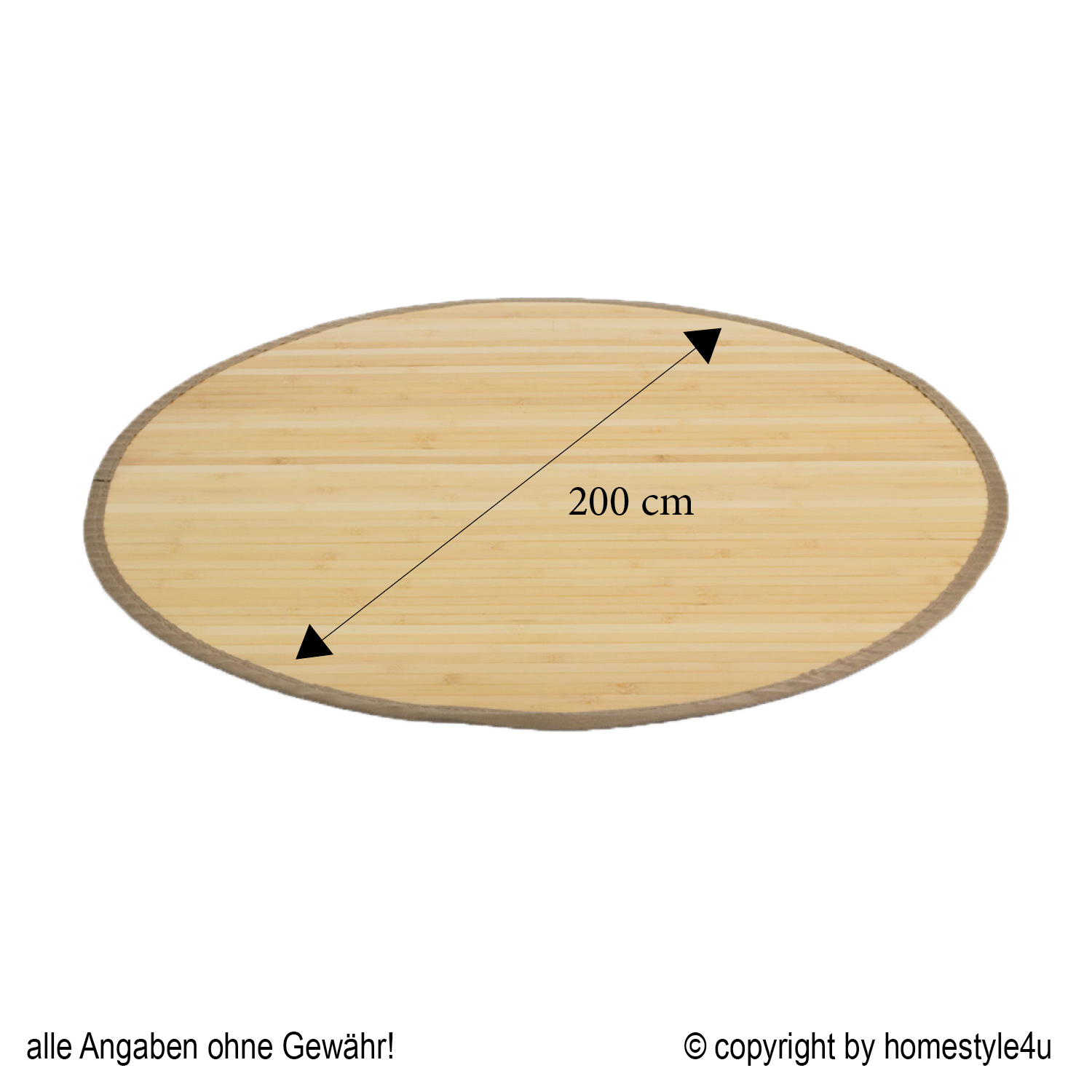 Bamboo carpet Rug 200 cm round in Light Natural