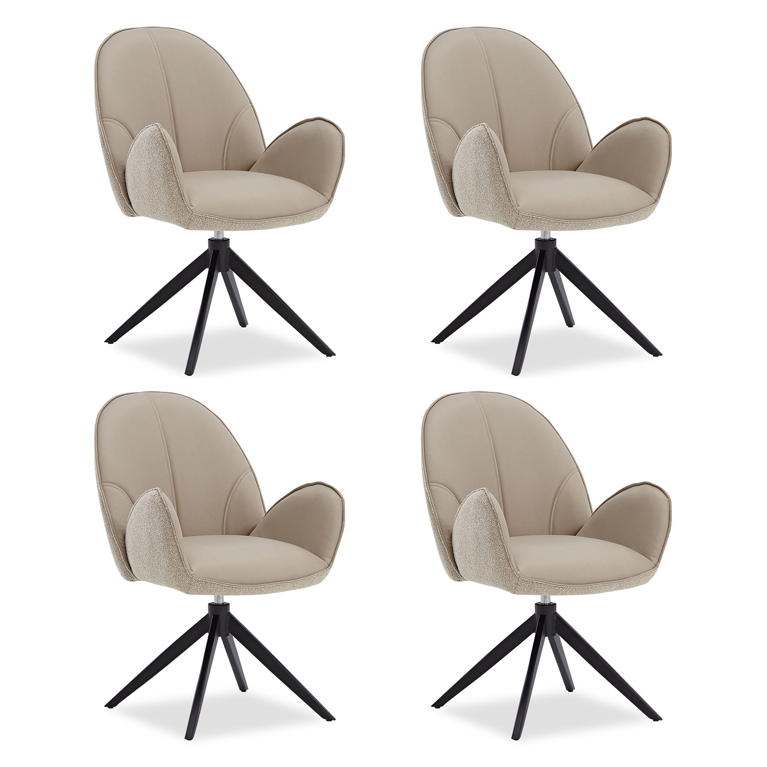 Dining Chair Set of 4 Modern Egg Chairs Bouclé Leather Beige Armchairs Dining Room Chairs Upholstered Chairs Eames Chairs