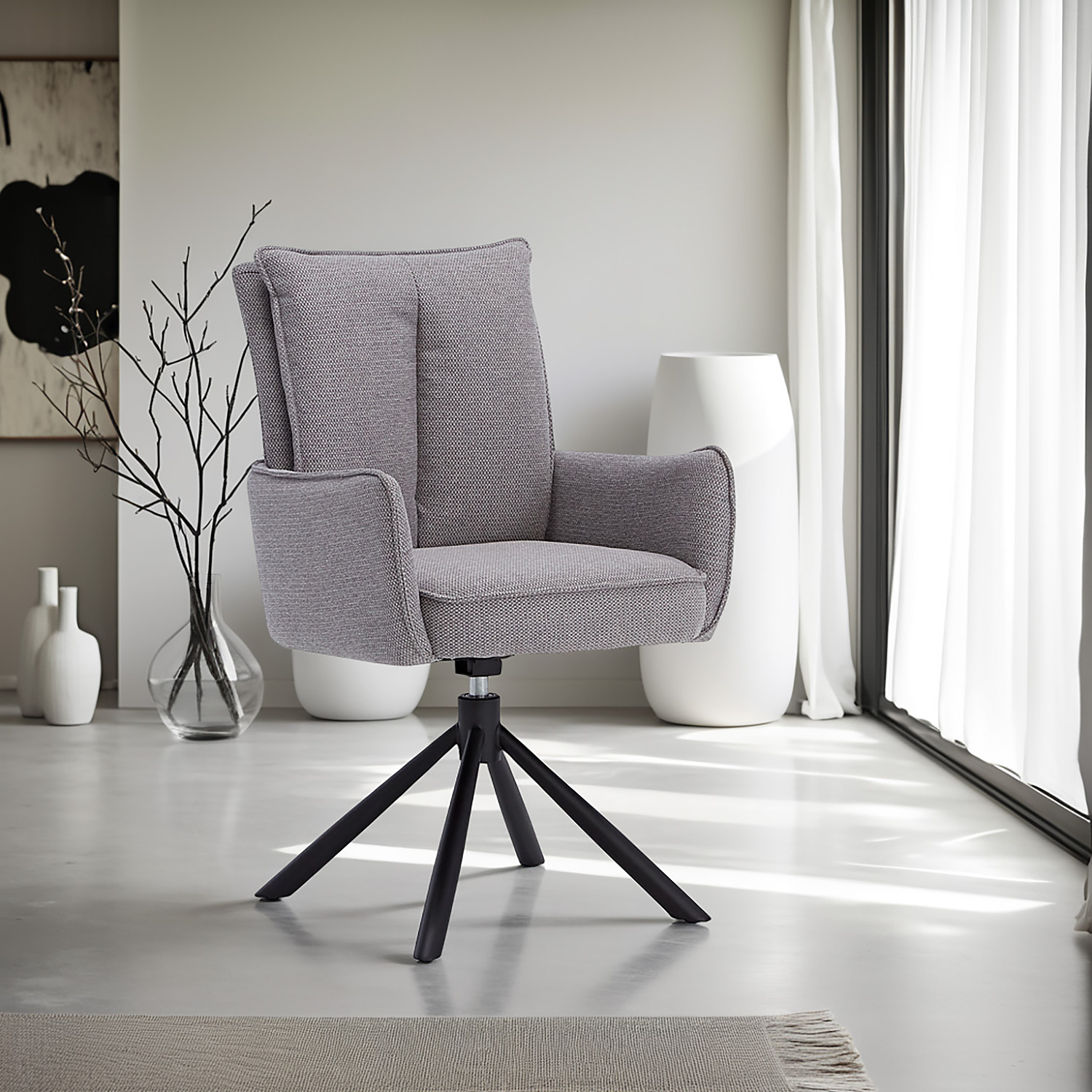 Dining Chair Set of 6 Modern Egg Chairs Grey Fabric Armchairs Dining Room Chairs Upholstered Chairs Eames Chairs