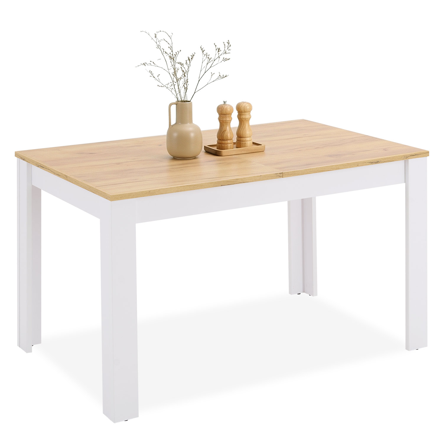 Modern Dining Table Kitchen Table White Wooden Table 135x86 cm Wotan Oak 8 Seater Extendable