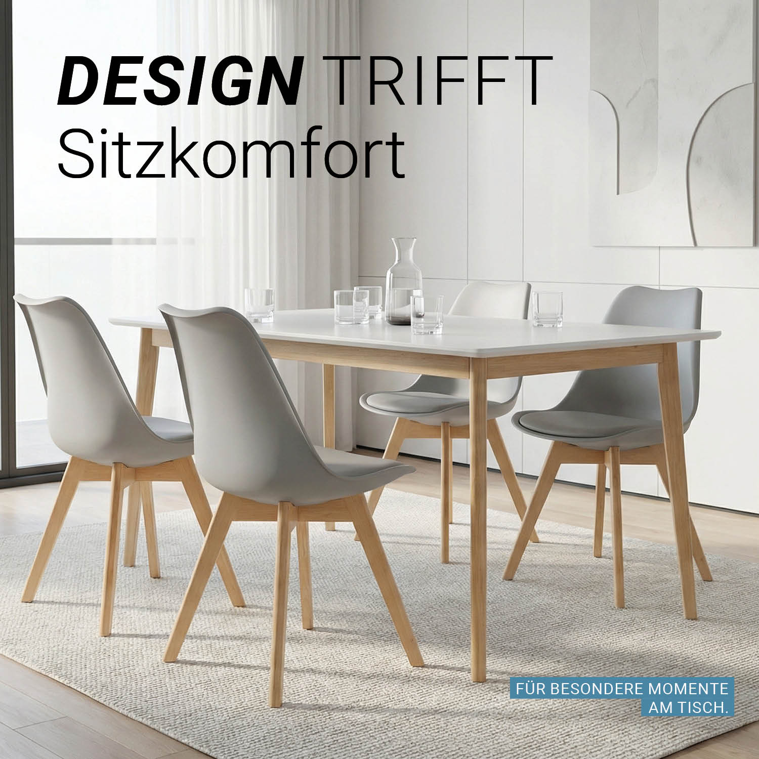 Grey Dining Chair – Modern Plastic Design Chair with Wooden Legs | Contemporary Kitchen & Dining Chair