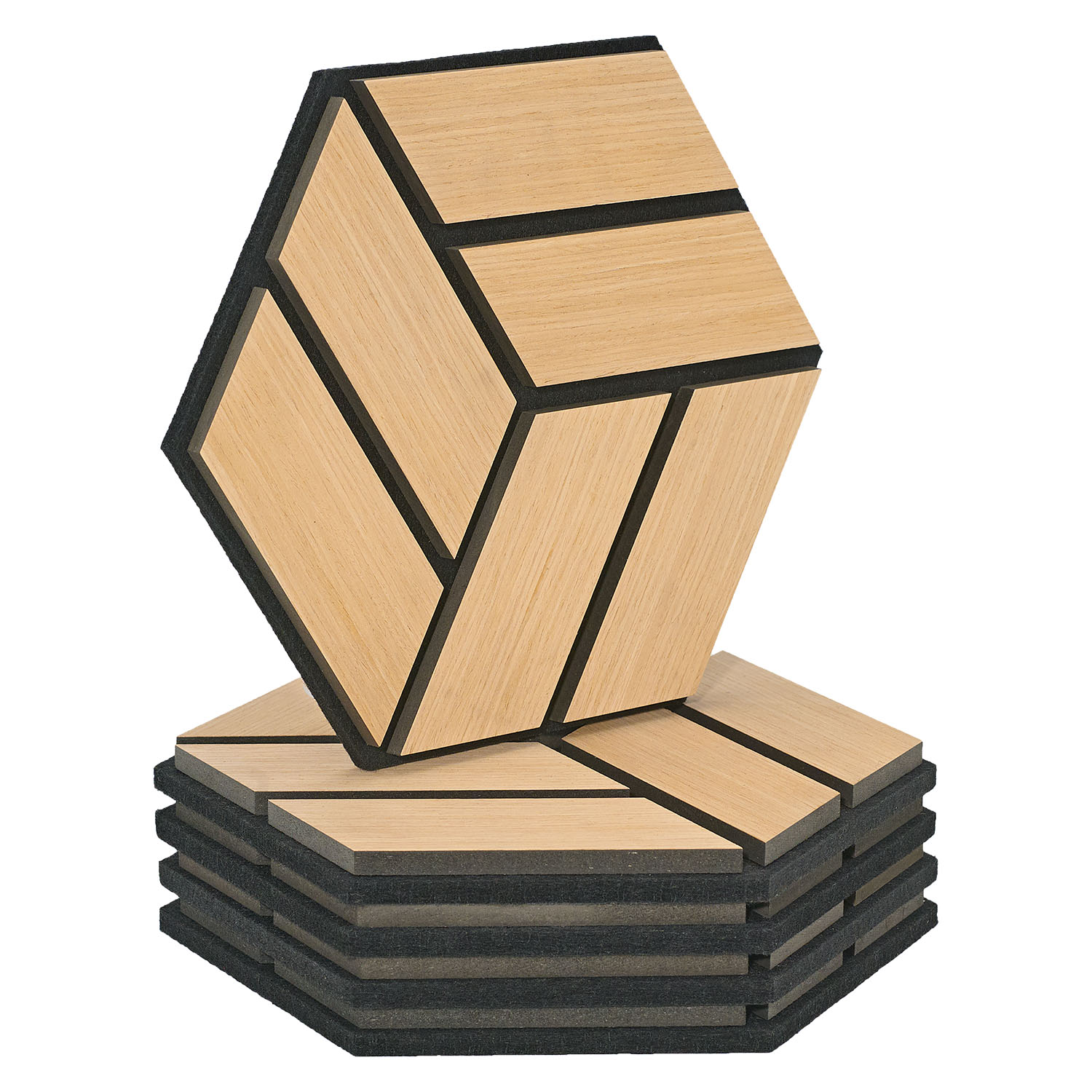 Acoustic Panels Wall Panels Hexagon Honeycomb 30 x 26 cm Natural Oak | Wood | 5-piece Set | 3D
