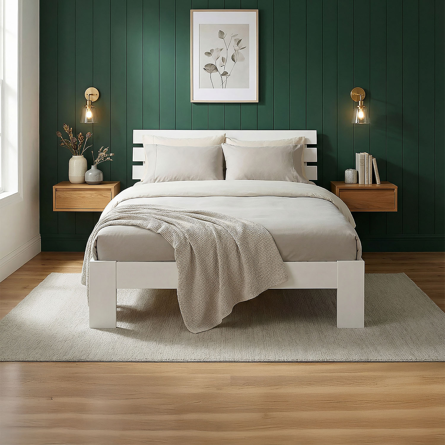 Solid White Pine Wood Bed, 120x200 cm – Futon Bed with Mattress and Slatted Base