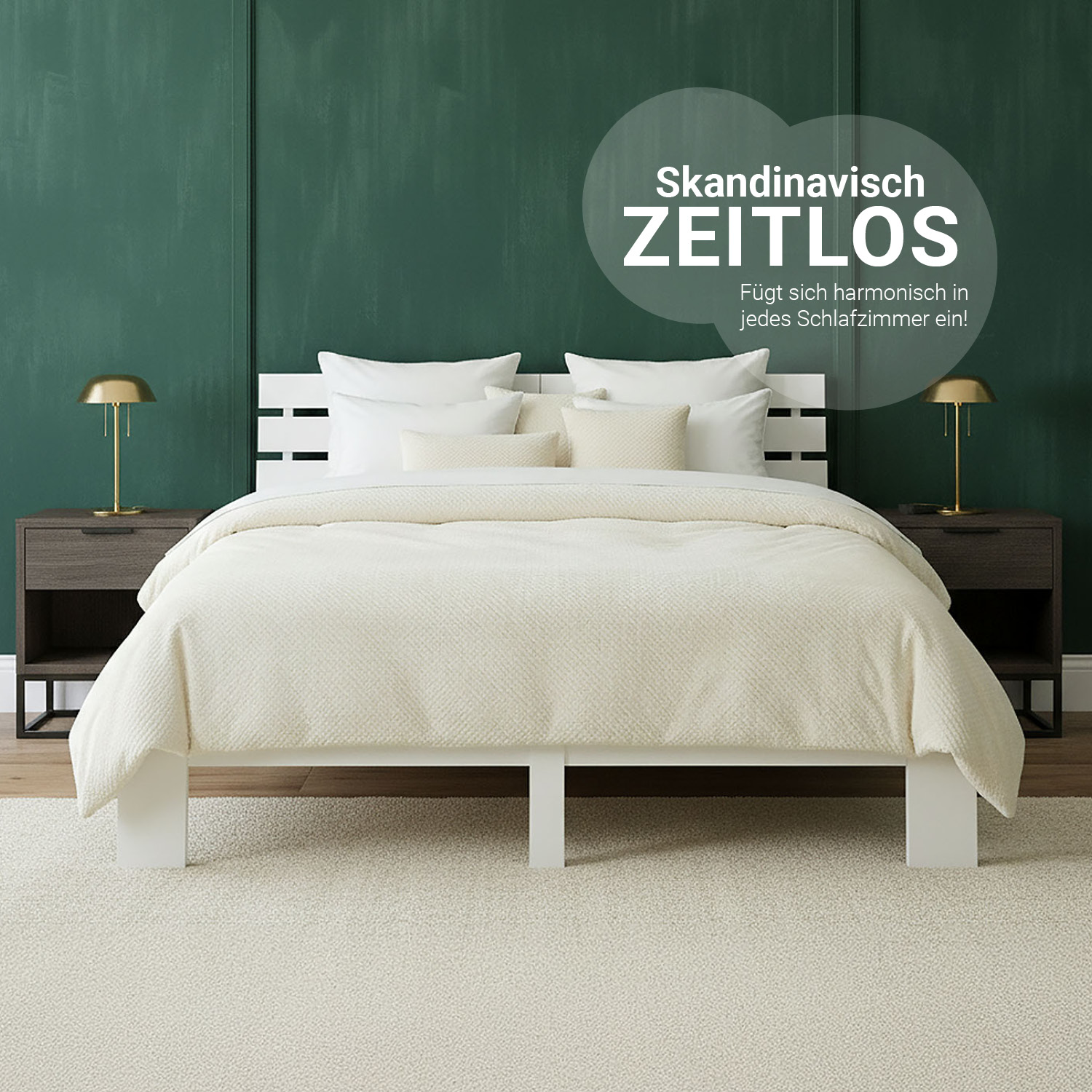 Wood Bed 180x200 cm White | Double Bed | with Spring Mattress | Solid | Youth Guest Bedroom