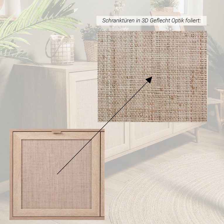 Sideboard Cabinet Wood Brown Rafia Living Room Bed Room Furniture with Drawers