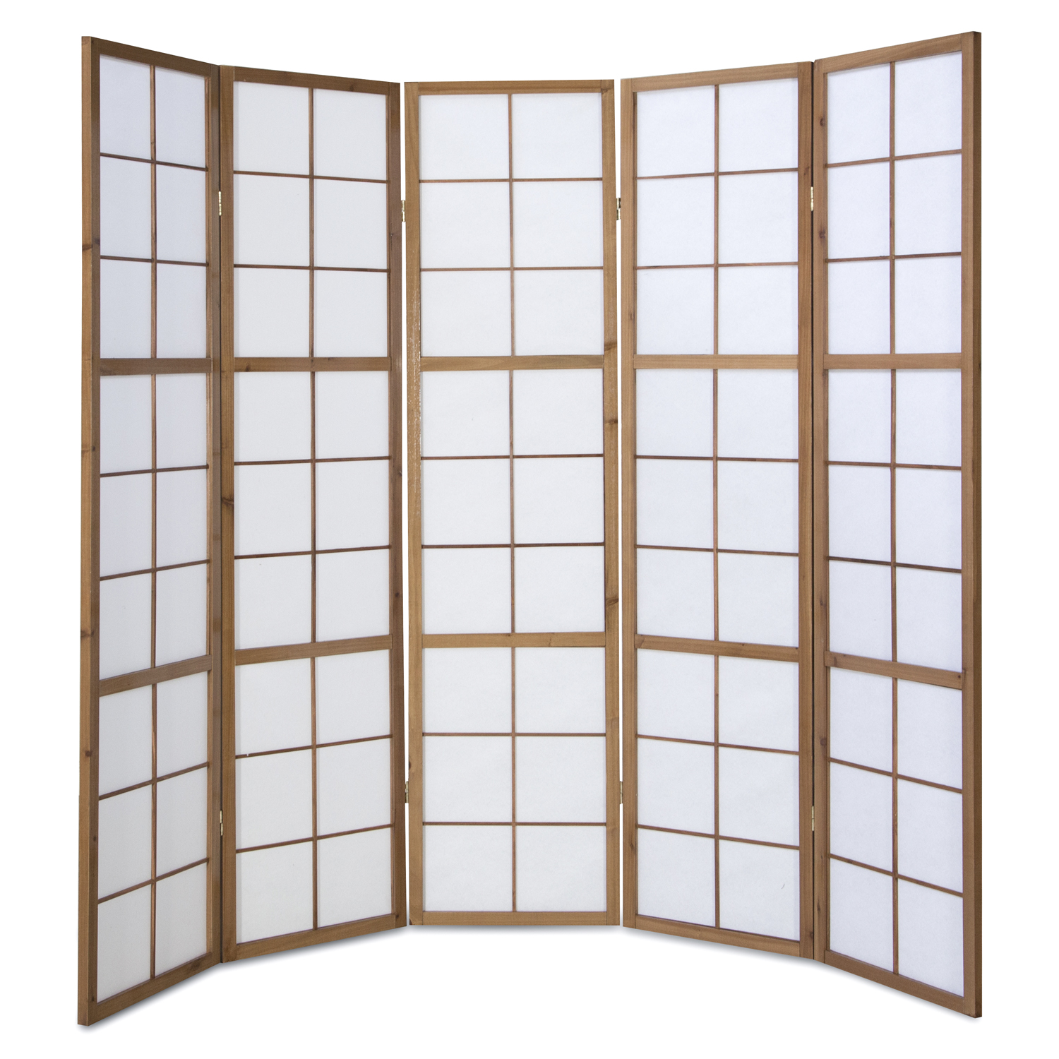 Paravent Brown Shoji Rice Paper White | 5-panel | Wood | Room Divider Partition Privacy Screen