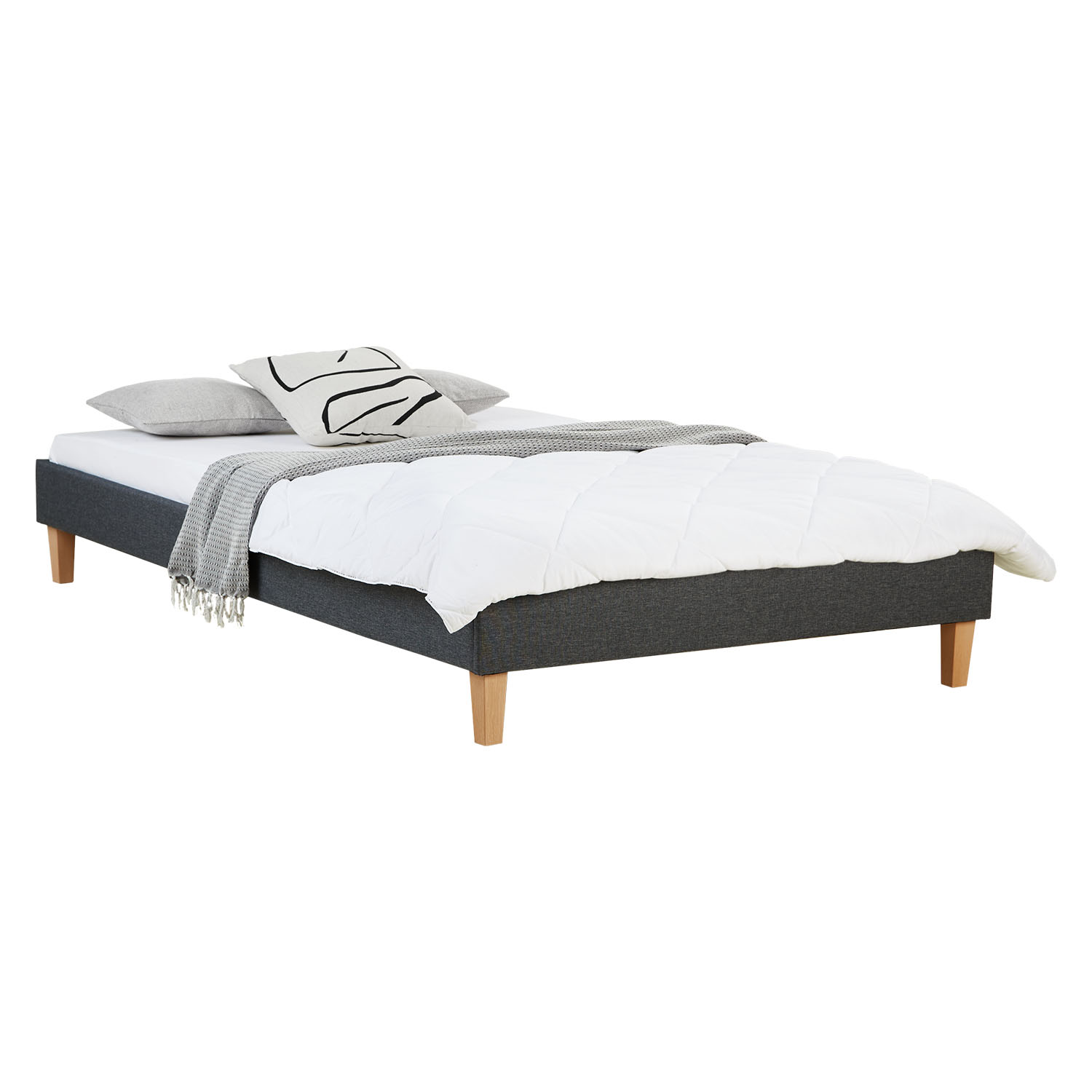 Upholstered Bed Frame Double Bed 120 x 200 cm Grey Futon Bed Platform Bed Fabric