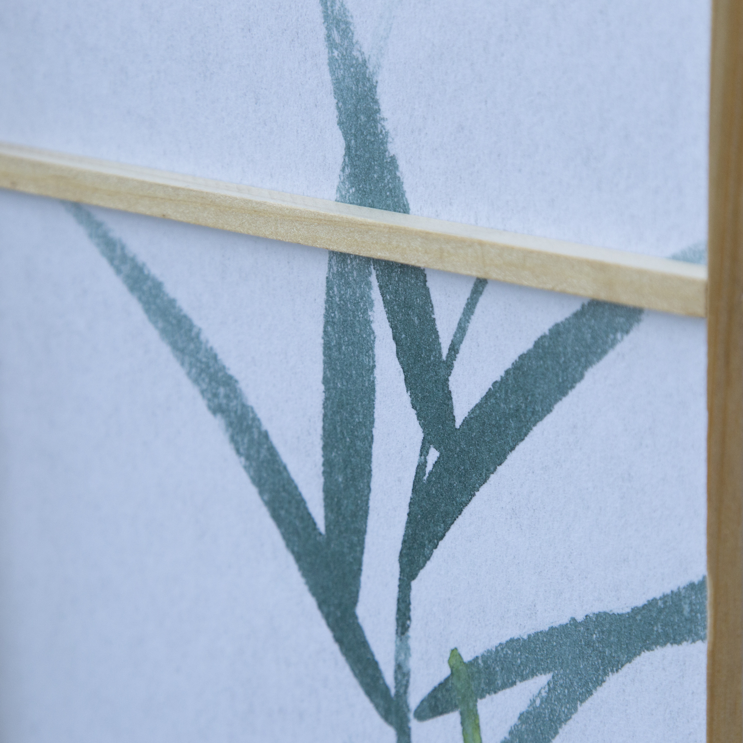 Paravent room divider 3, 4 or 5 parts, wood natural, rice paper white, bamboo pattern, height 175 cm