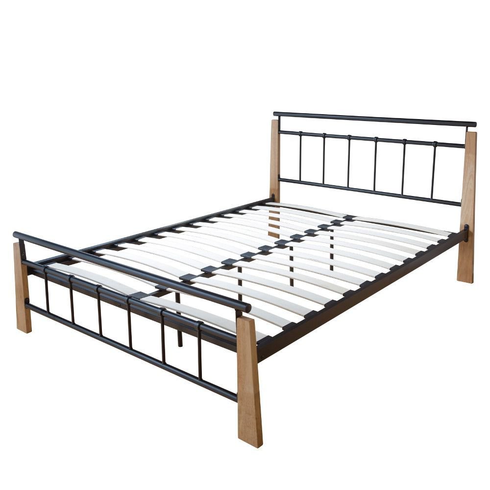 Metal Bed Iron Bed Double 180 x 200 Wood Slatted black natural bed frame 5072