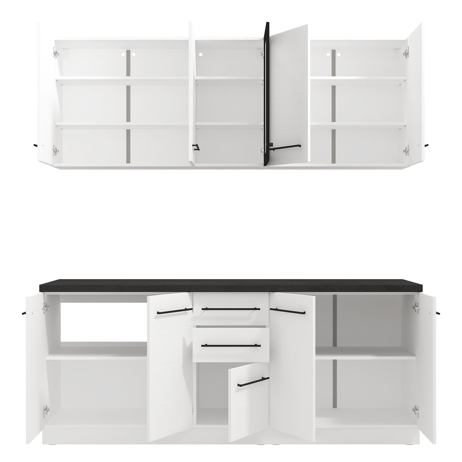 200 cm White Kitchen Unit – Modern Kitchen Unit Without Appliances, Featuring Storage Space