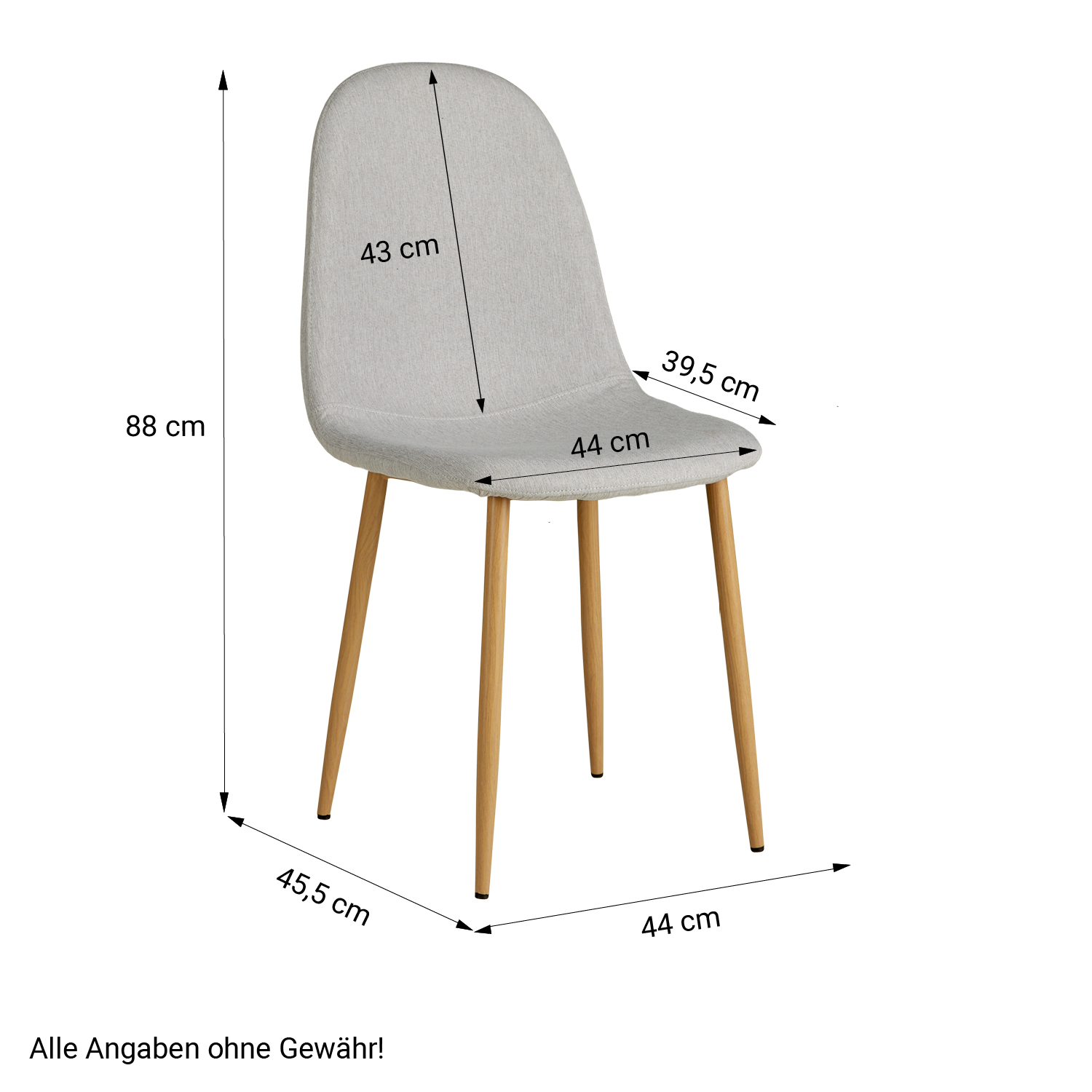 Set of 6 Upholstered Linen Chairs in Gray with Rounded Backrests – Modern Dining Chairs Without Armrests