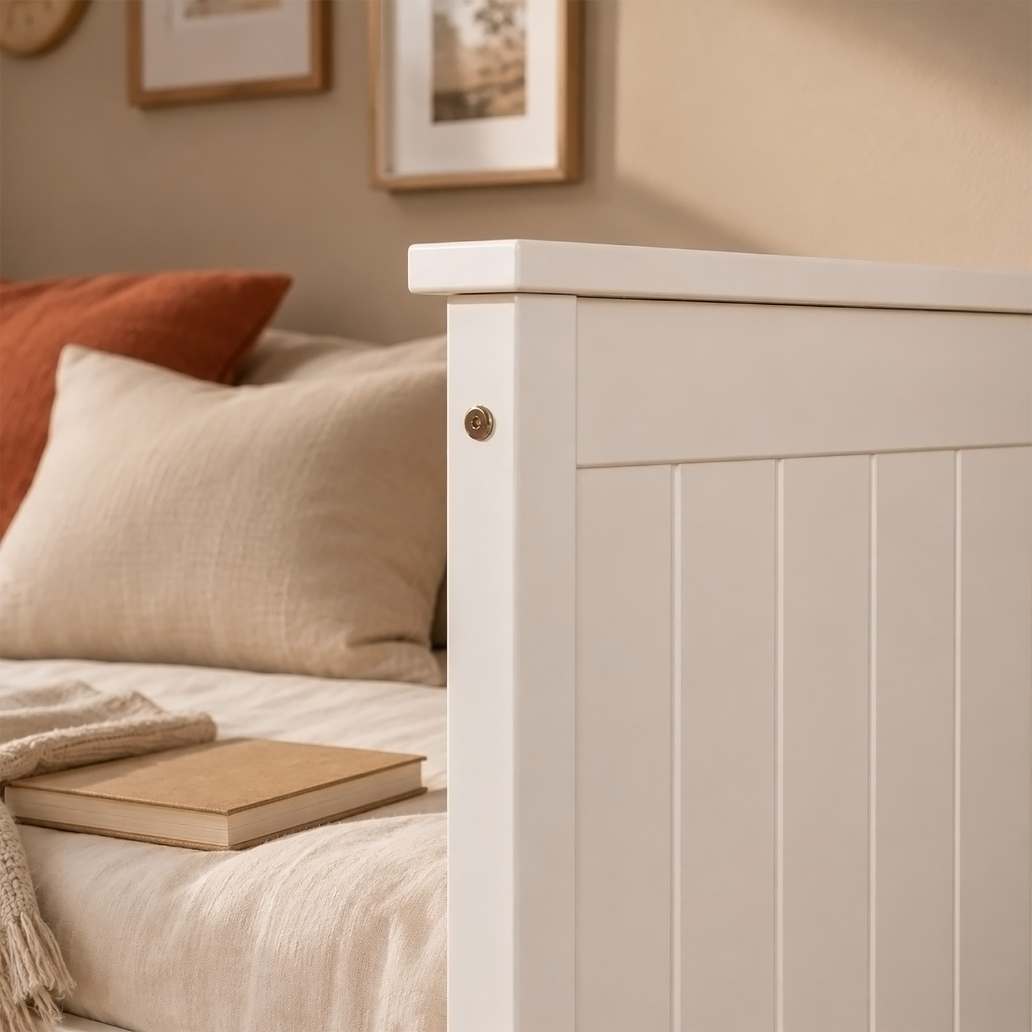 Wooden Bed 90x200 cm White | Single Bed | With Slatted Base | Country Style | Children's, Teen, or Guest Bedroom