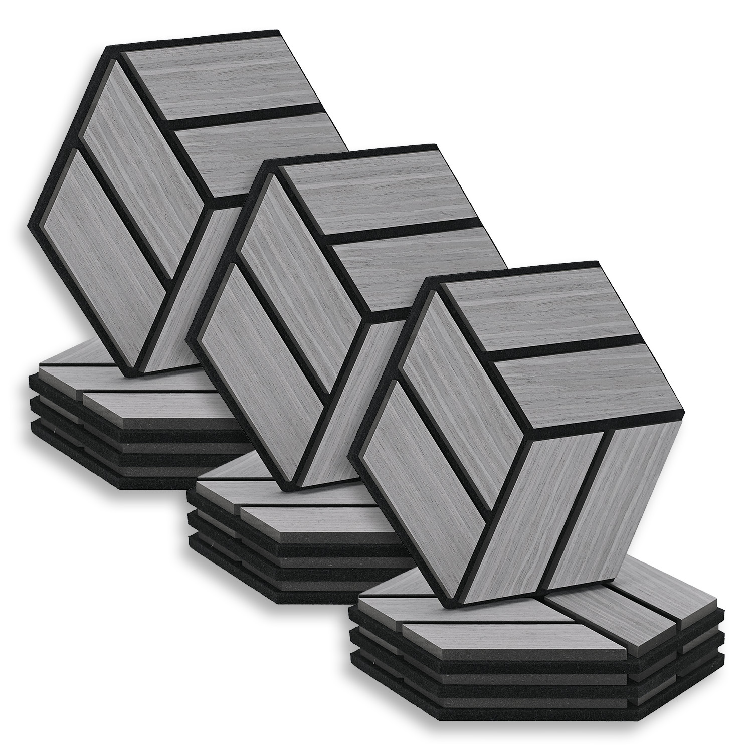 Acoustic Panels Wall Panels Hexagon Honeycomb 30 x 26 cm Grey | Wood | 12-piece Set | 3D