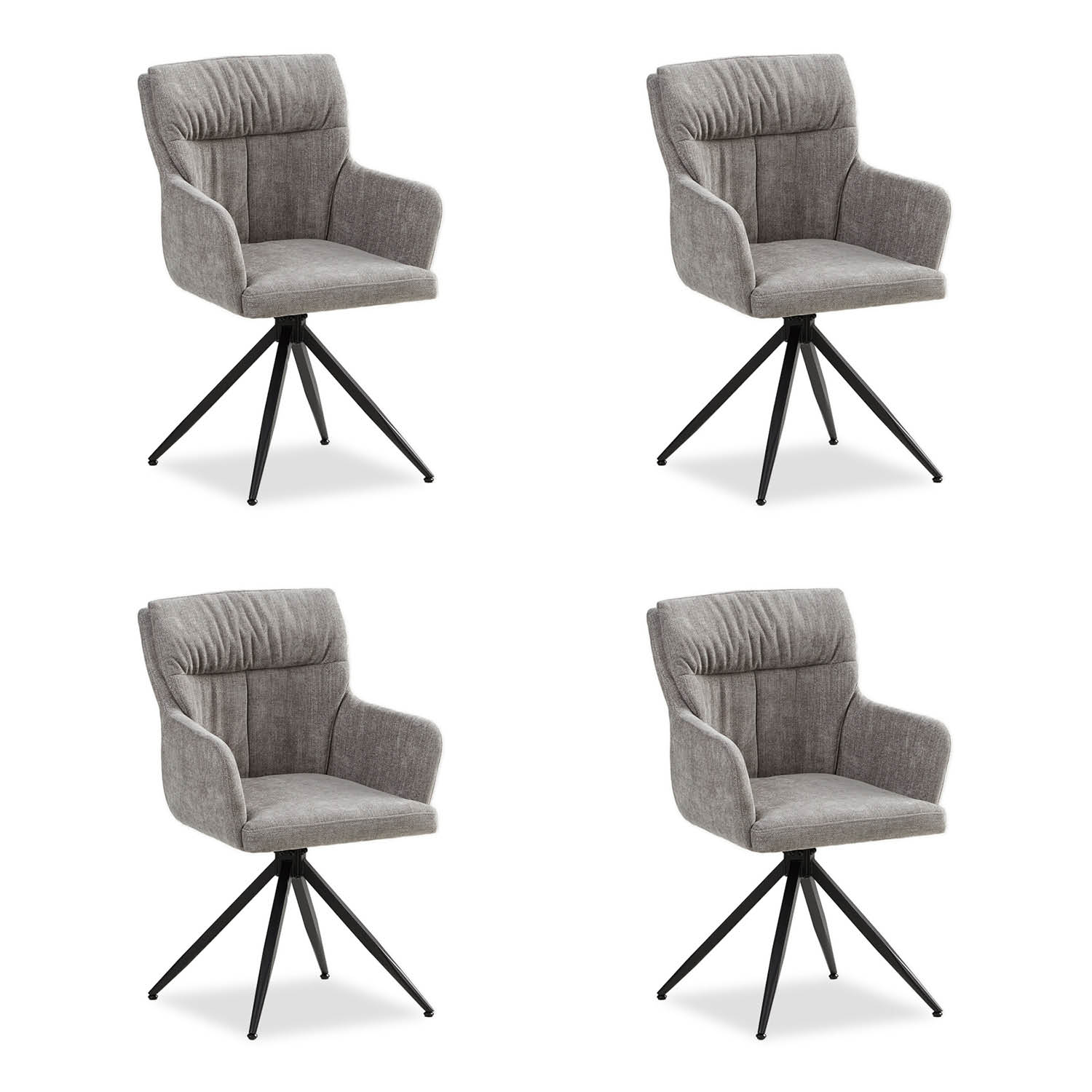 Upholstered Chair Linen Grey | Set of 4 | swivel | with Armrests | Kitchen Dining Room Office