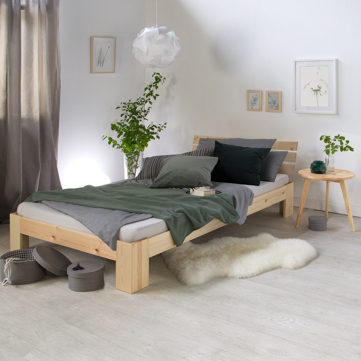 Einzelbett Holzbett 90x200 mit Lattenrost Natur Kiefer Bett Bettgestell Massivholz
