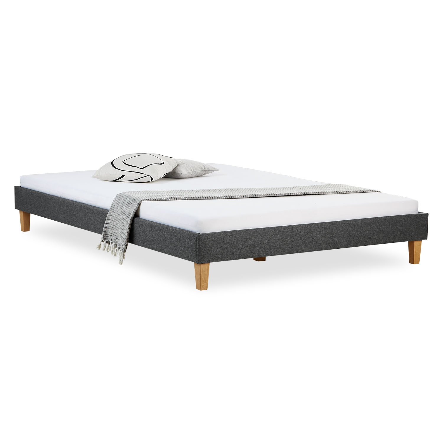 Upholstered Bed Frame Double Bed 160 x 200 cm Grey Futon Bed Platform Bed Fabric