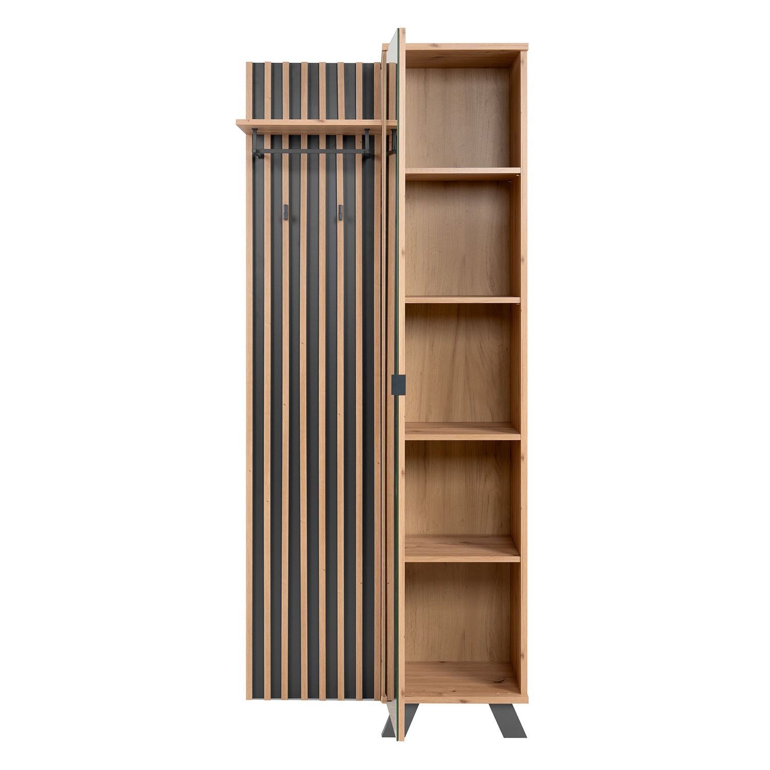 Industrial Look Wardrobe Hallway with Mirror Furniture Hall Unit Hallway Wardrobe Oak Wood 3D Wall Panel Entryway Coat Rack