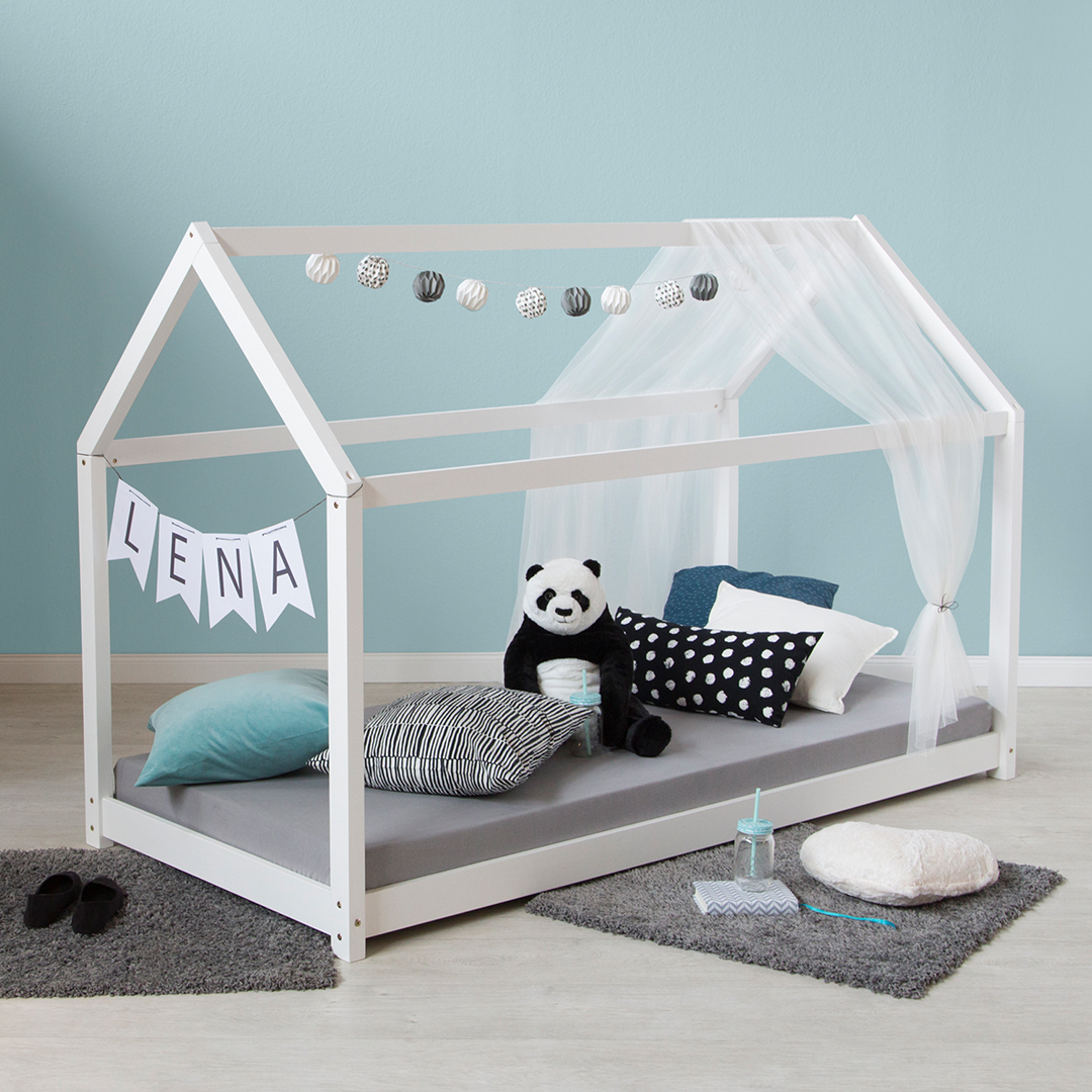 Children's Bed 80x160 cm White House Bed with Mattress Wooden Bed Montessori Bed Treehouse Bed