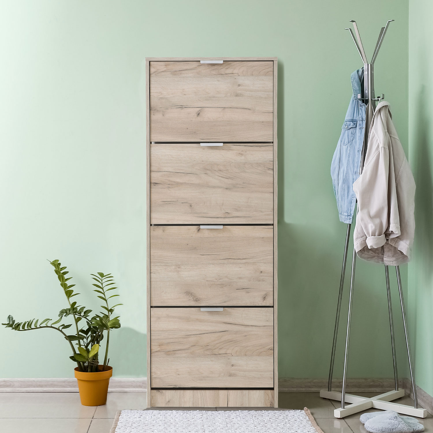 Shoe Rack Shoe Storage Shoe Cabinet Shoe Cupboard Wooden Grey Oak 4 Tier Shoe Tipper