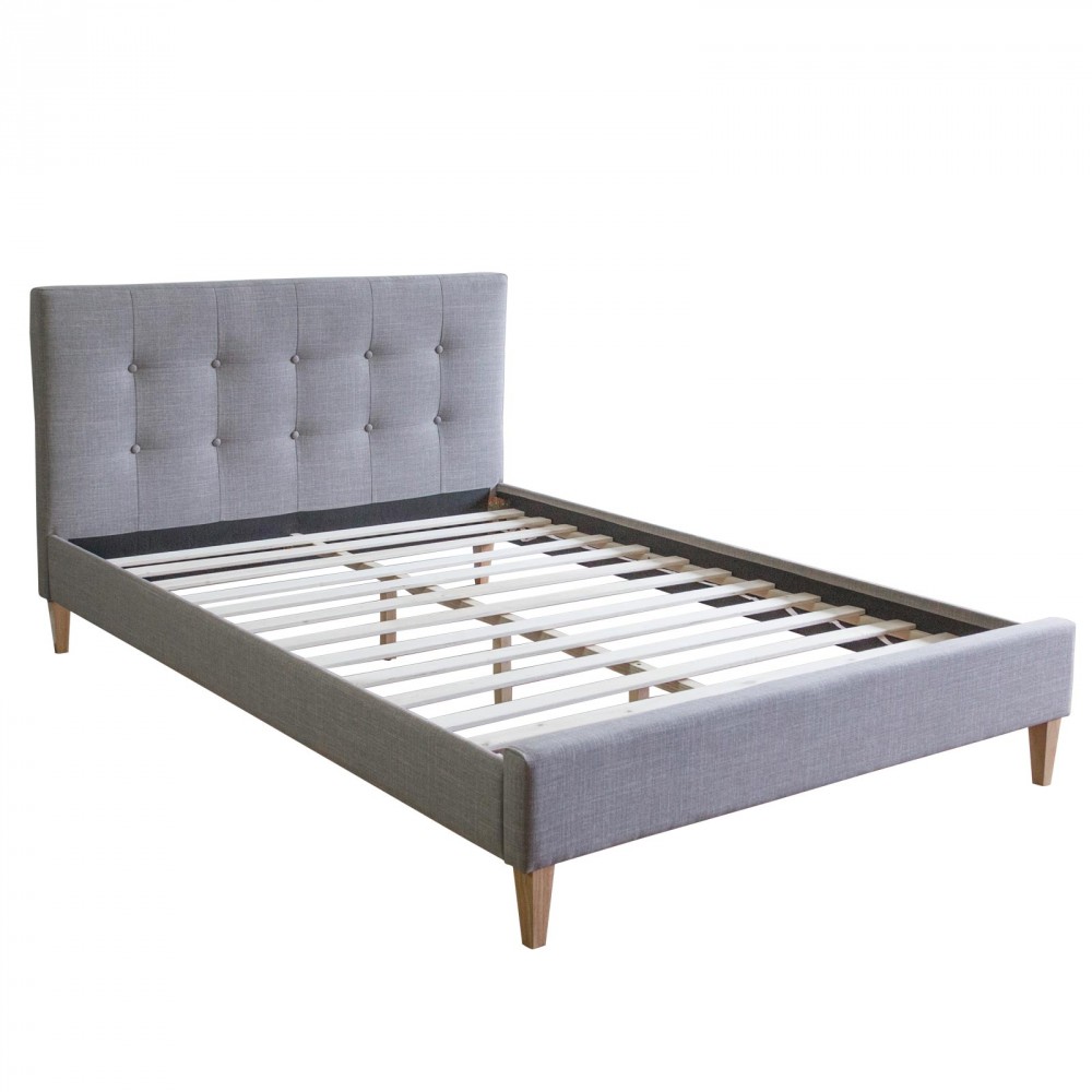 Upholstered Bed Frame Double Bed 160x200 Grey Platform Bed Fabric Headboard