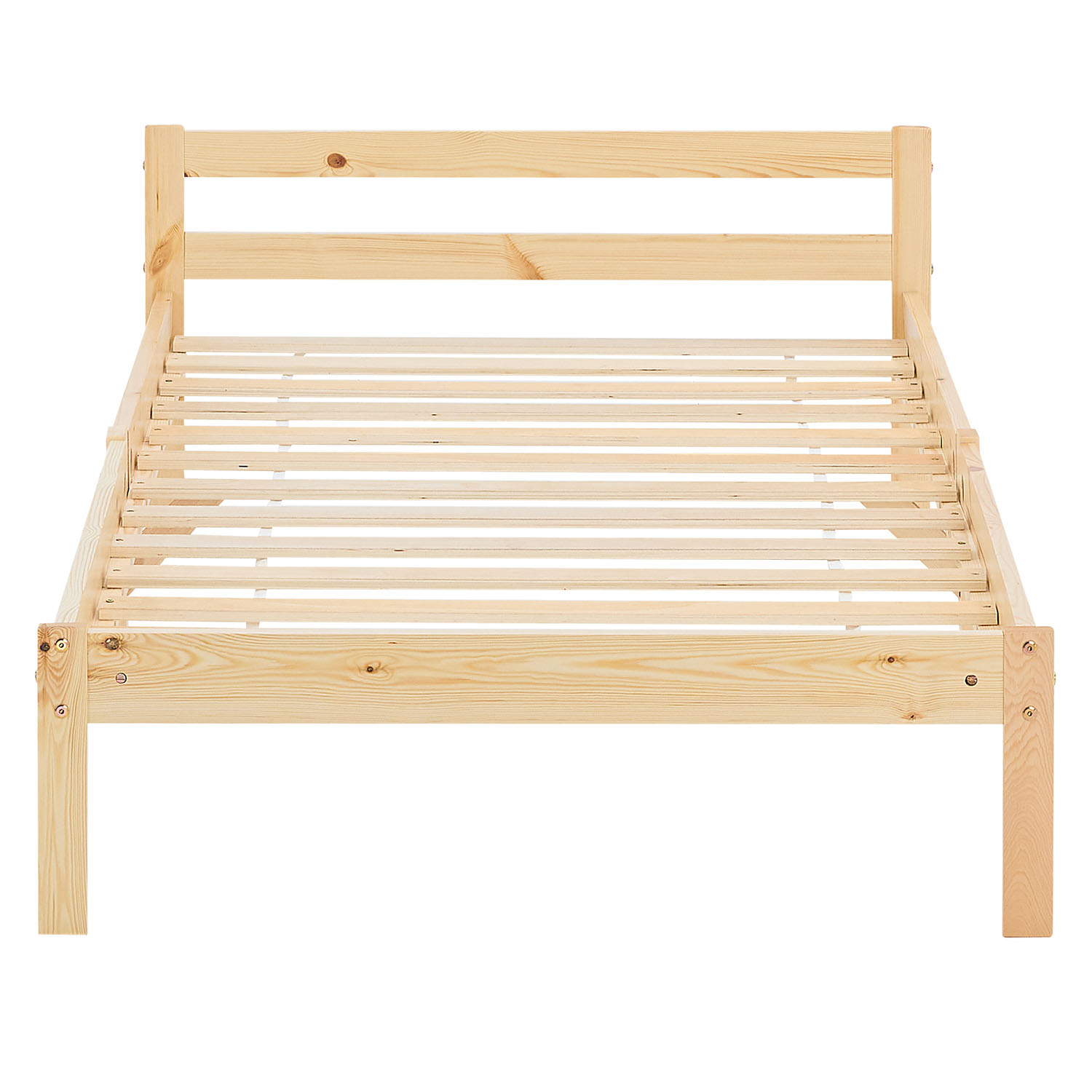 Wooden Bed 90x200 cm Natural – Solid Wood Single Bed with Slatted Base for Teenagers' Rooms, Guest Rooms, and Bedrooms