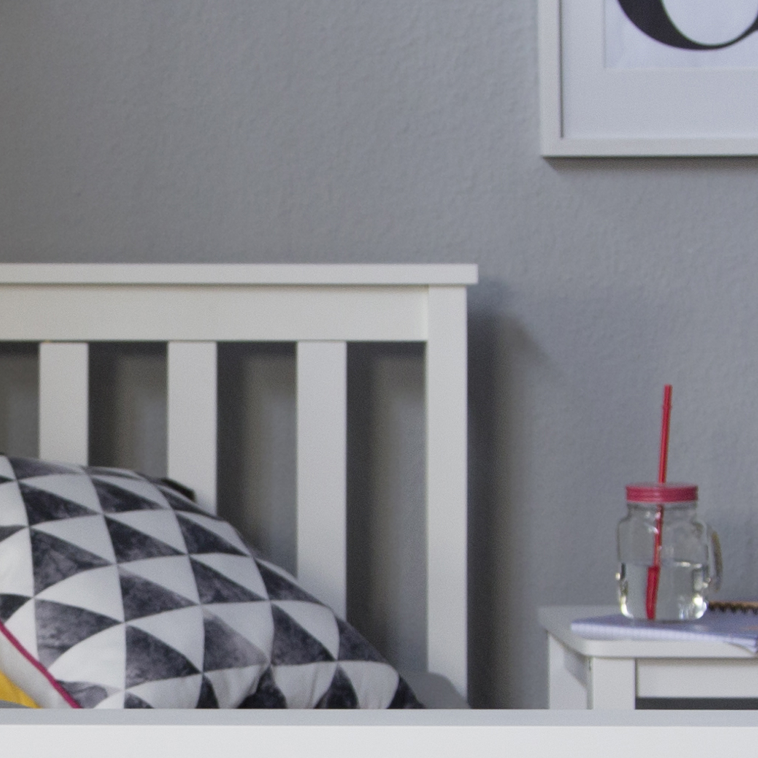 Wood Bed 90x200 cm White | Single Bed | with Slatted Frame | Kids Youth Guest Bedroom