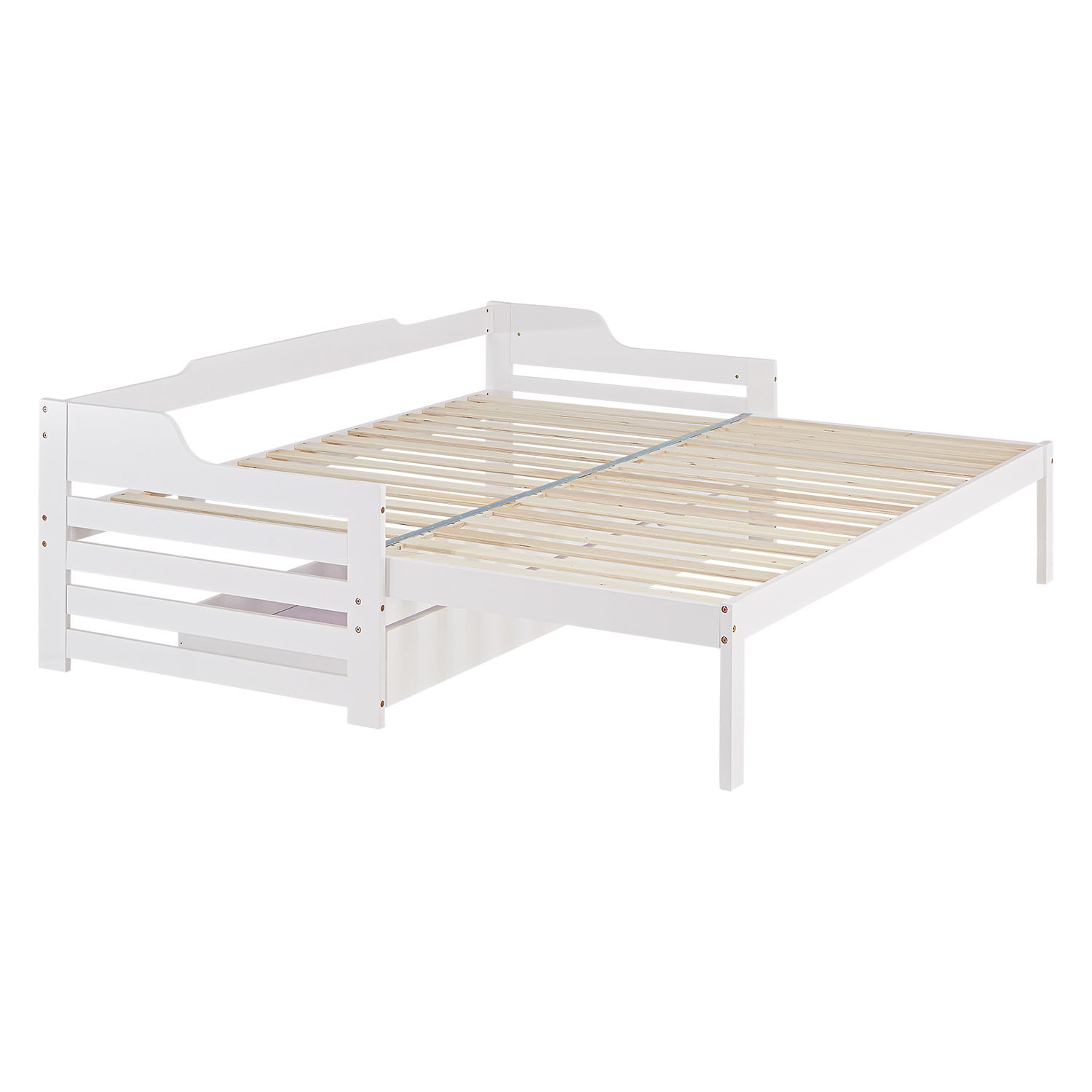 Wood Bed 90x200 cm White | Extendable to Double Bed | Storage | with Slatted Frame | Kids Youth Guest Bedroom