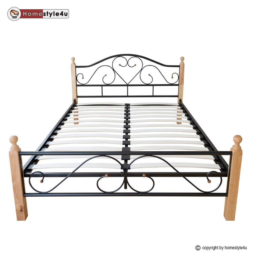 Metal Bed 160x200 Black Daybed Double Bed Youth Bed with Slatted Frame