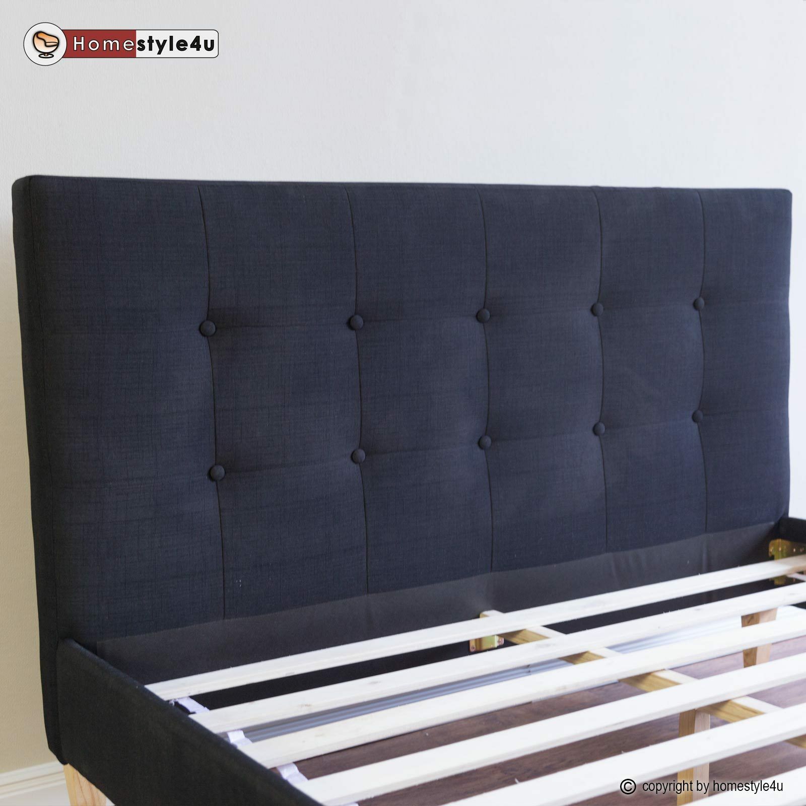 Upholstered bed 140x200 cm black | with slatted frame | double fabric bed frame