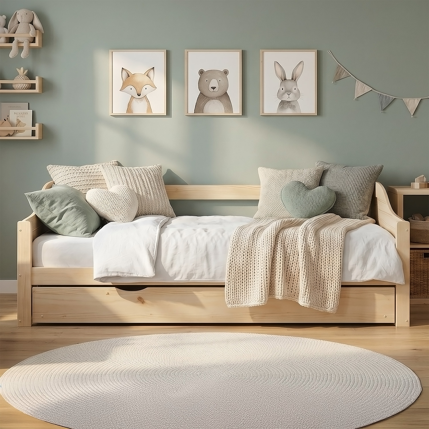 Wood Bed 90x200 cm Natural | Extendable | Cabin Bed | with Mattress | Kids Youth Guest Bedroom