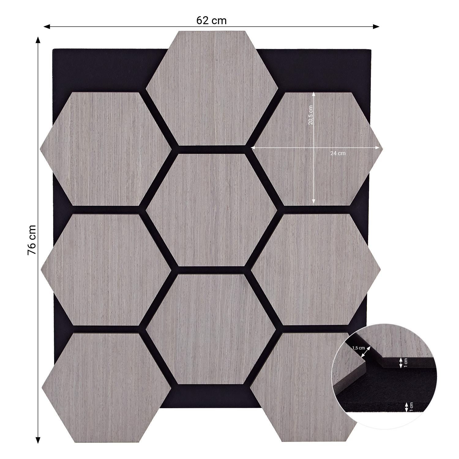 Acoustic Panels Wall Panels Hexagon Honeycomb 76 x 62 cm Gray | Wood | 8-piece Set | 3D