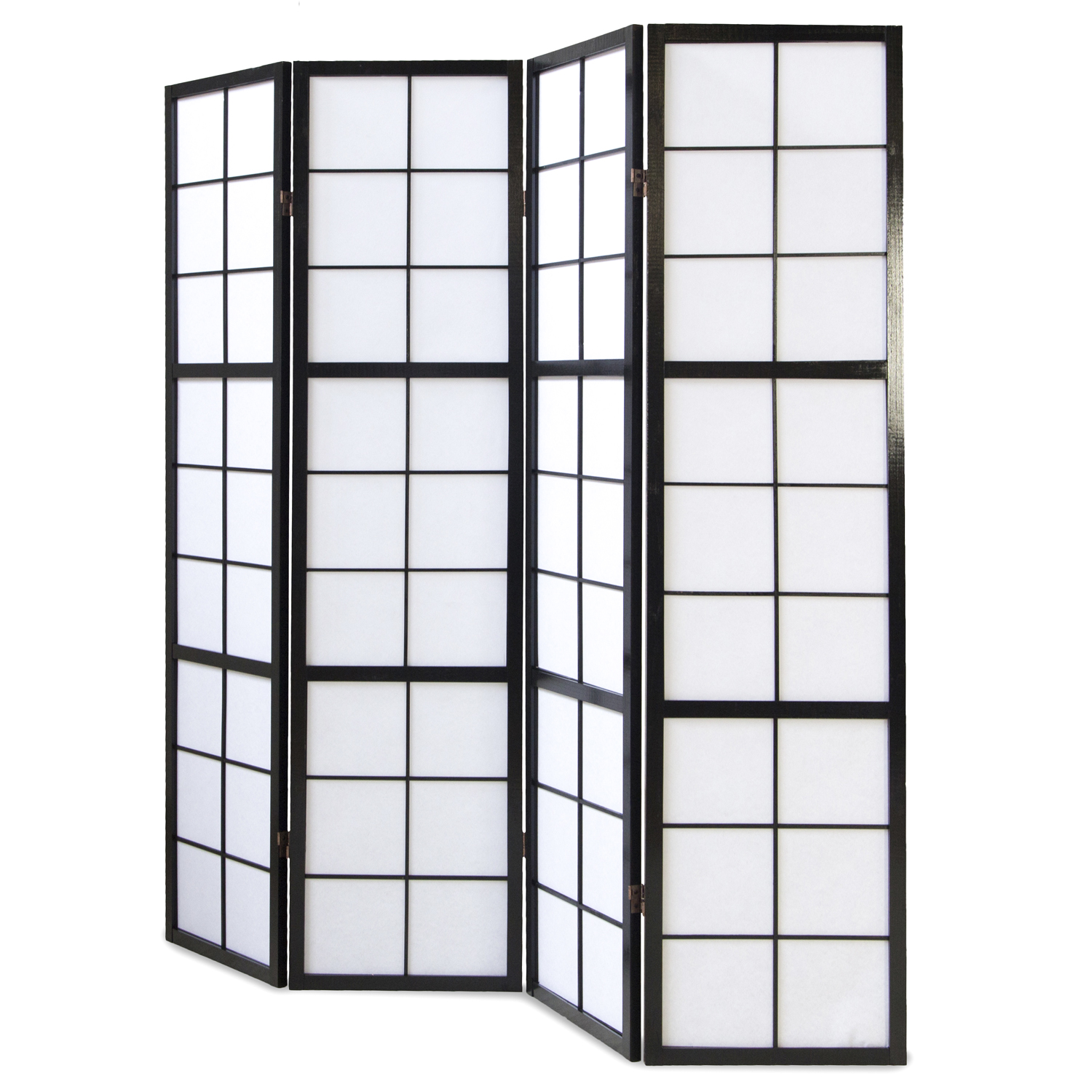 Black 4-panel folding screen – Shoji room divider made of wood and rice paper