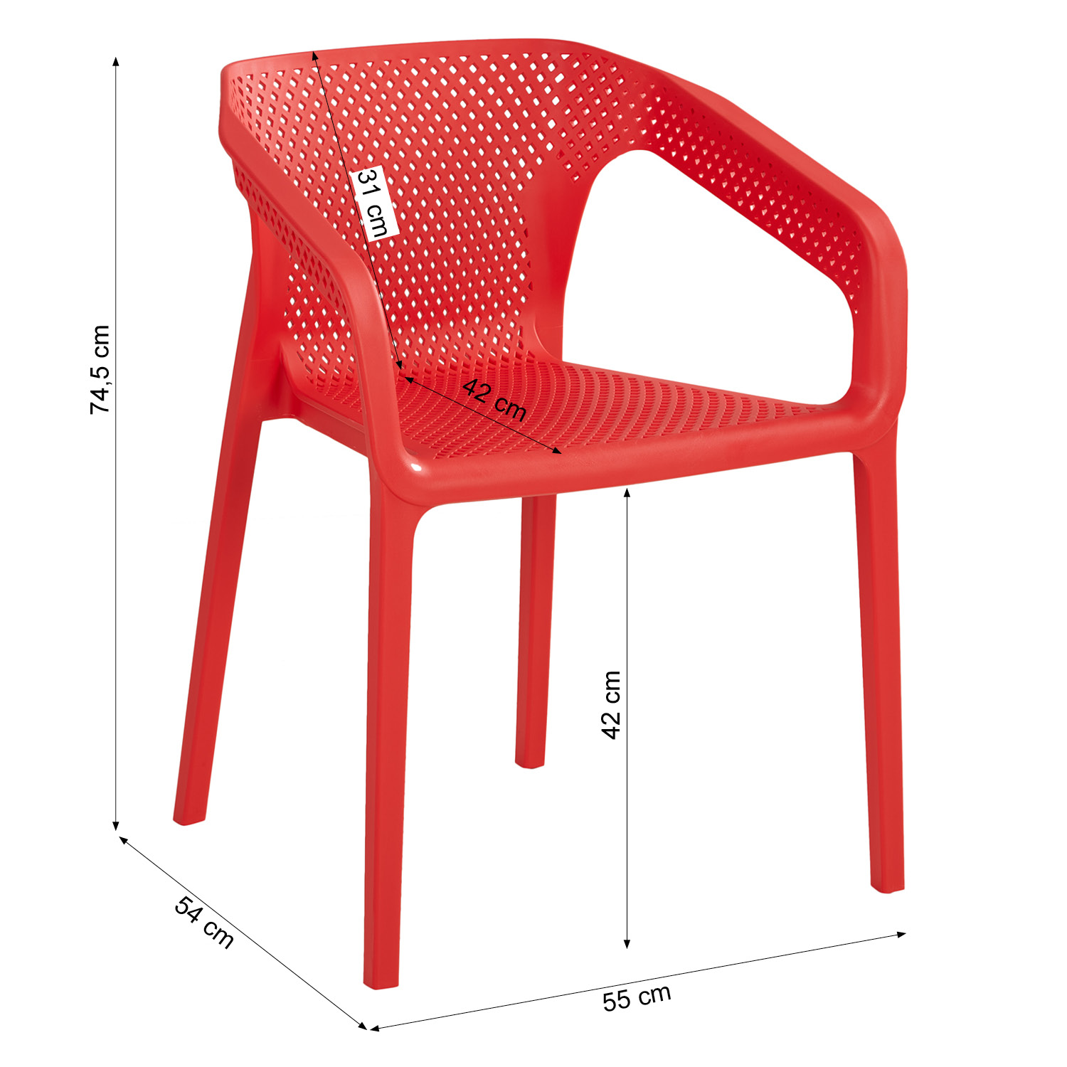 Set of 2 Garden chair with armrests Camping chairs Red Outdoor chairs Plastic Egg chair Lounger chairs Stacking chairs