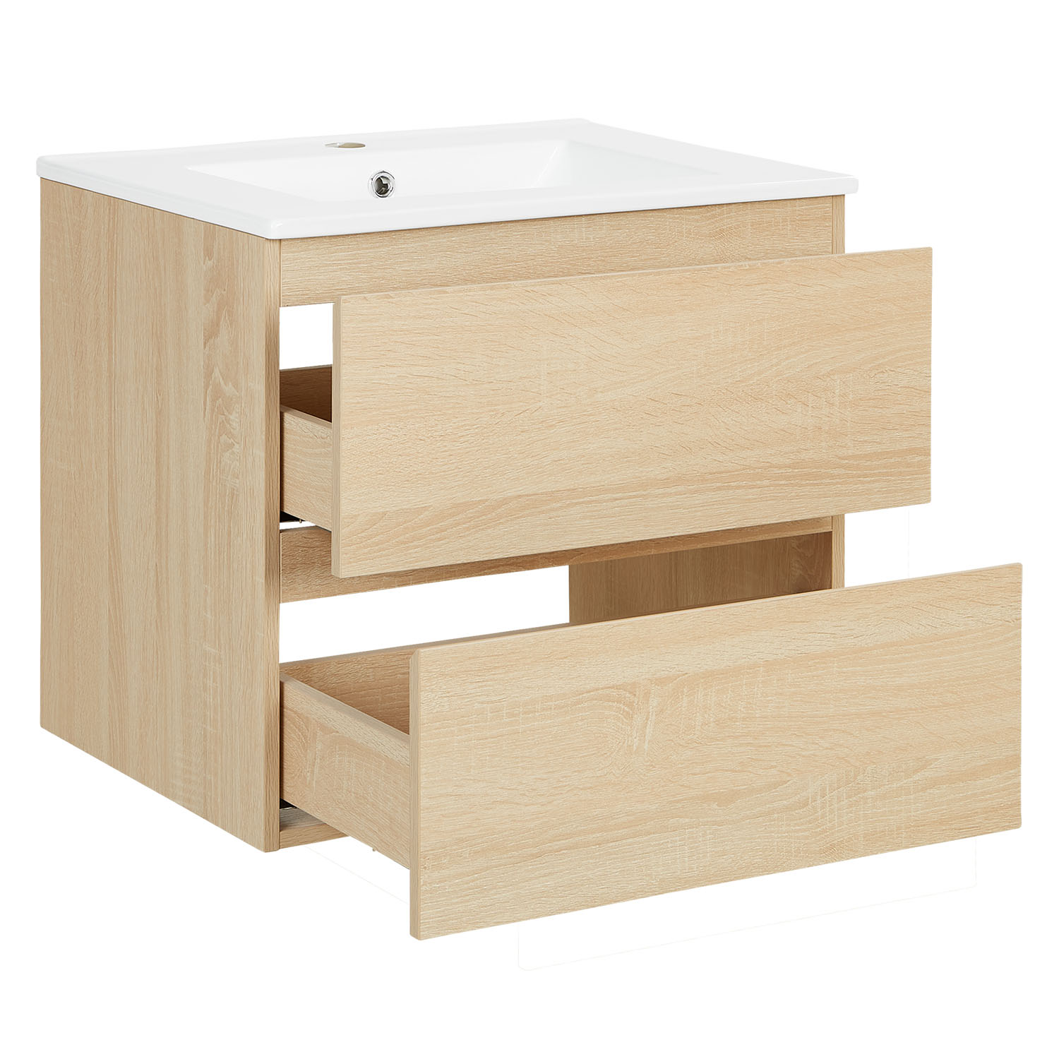 Bathroom cabinet 60 cm Natural Wood Oak Storage Vanity unit Bathroom furniture Sink unit Washroom wall cabinet