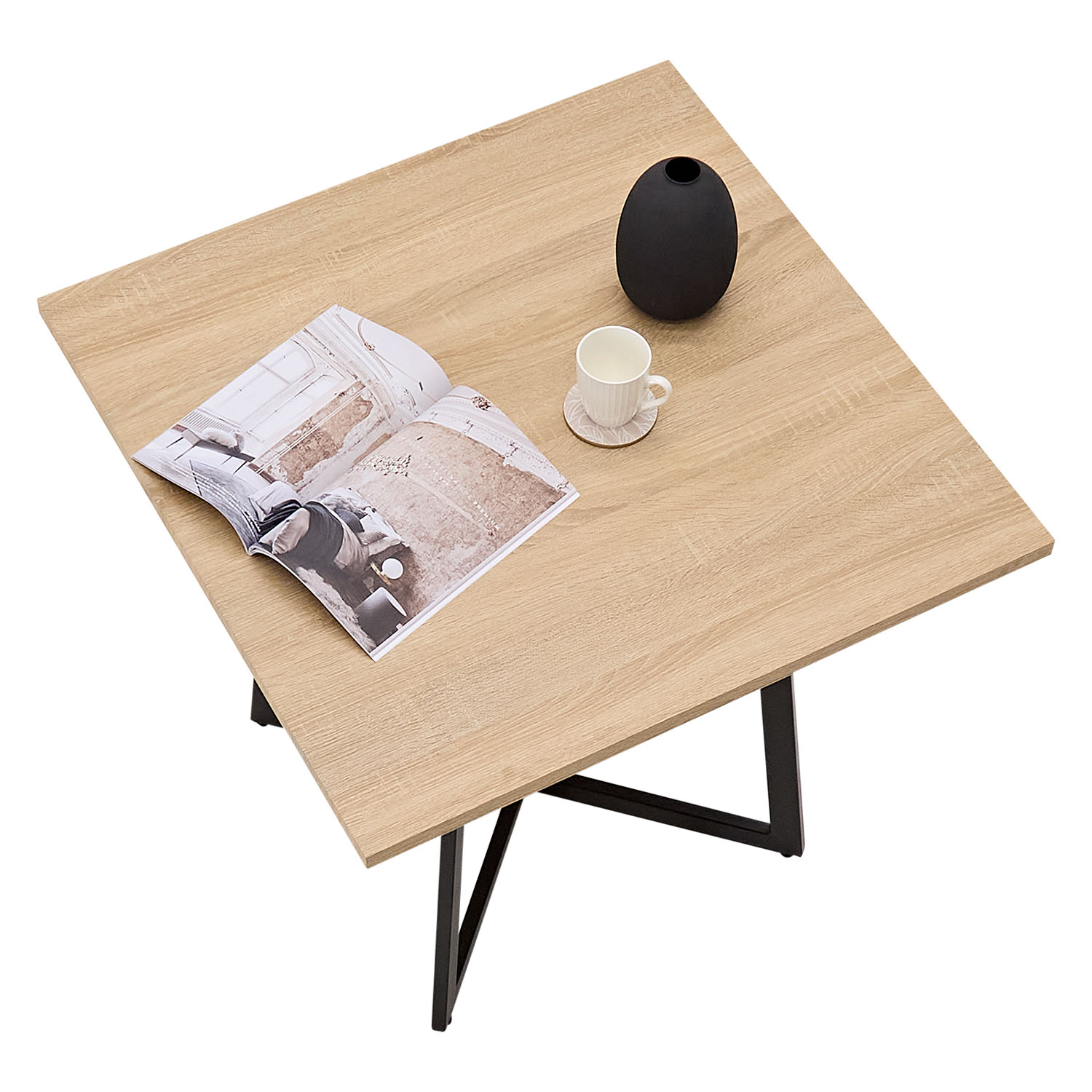 Modern Dining Table Kitchen Table Wooden Table 80x80 cm Oak Black Metal 4 Seater