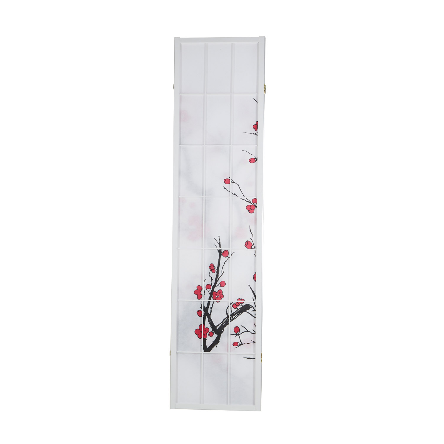 Paravent room divider 4 parts, wood, rice paper white, cherry pattern, height 175 cm					
