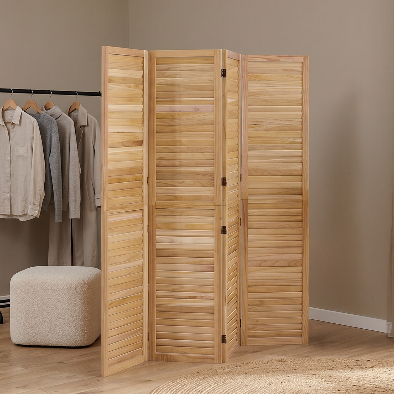 4-Panel "Natur" Folding Screen – Wooden Room Divider & Privacy Screen with Slats